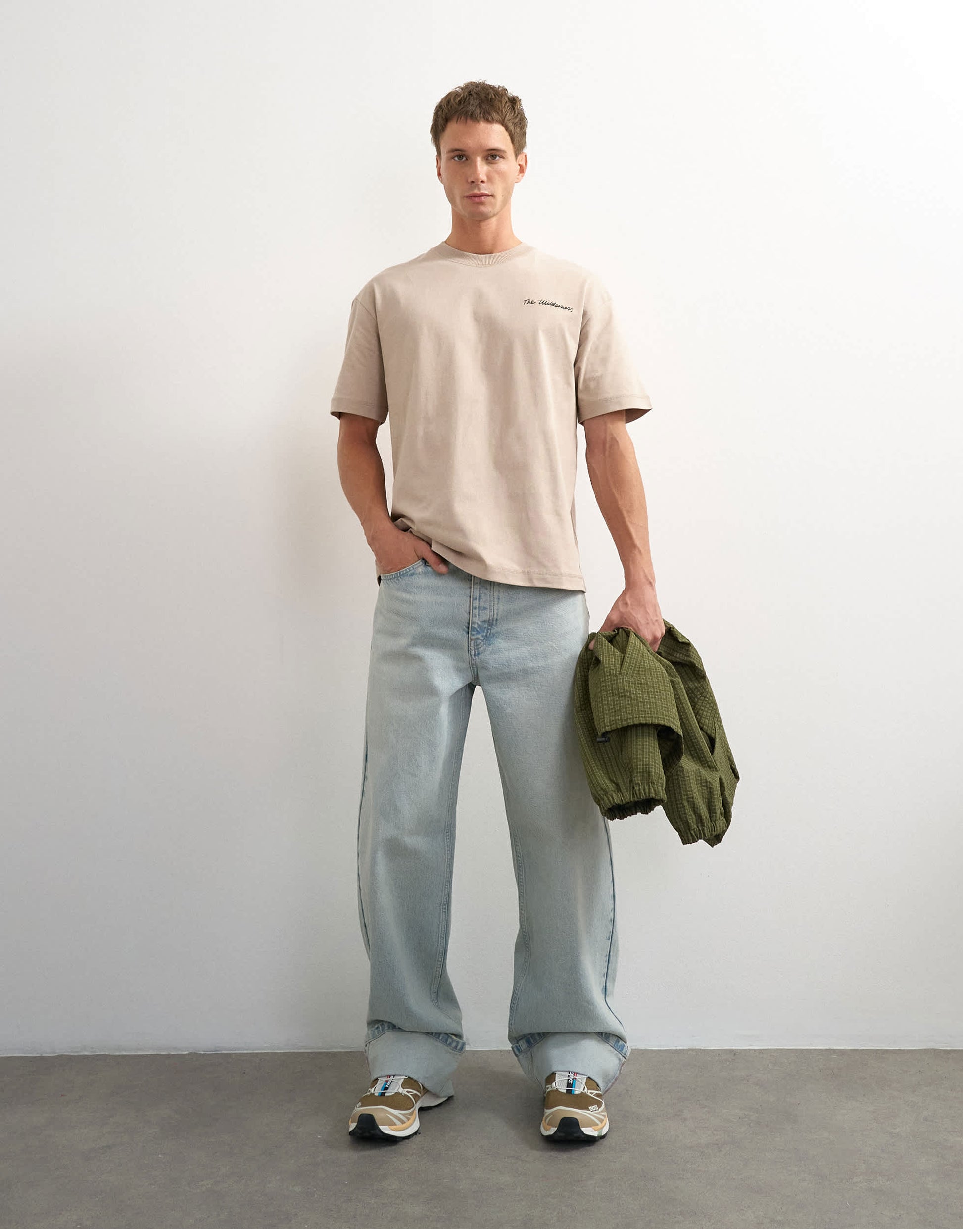 Topman x Paul Majek relaxed fit abstract painting back graphic t-shirt with embroidery in stone