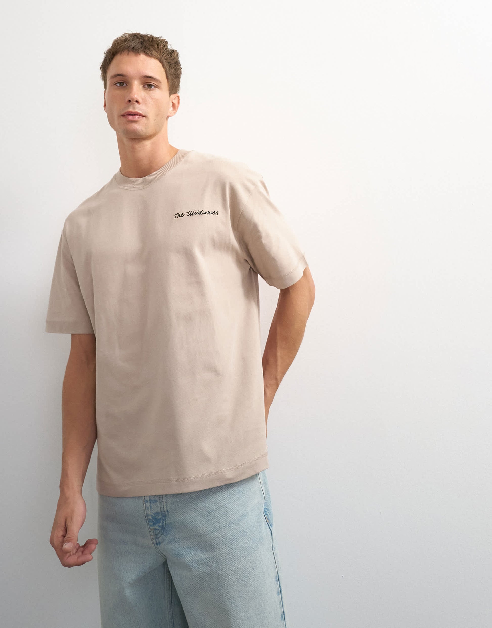 Topman x Paul Majek relaxed fit abstract painting back graphic t-shirt with embroidery in stone