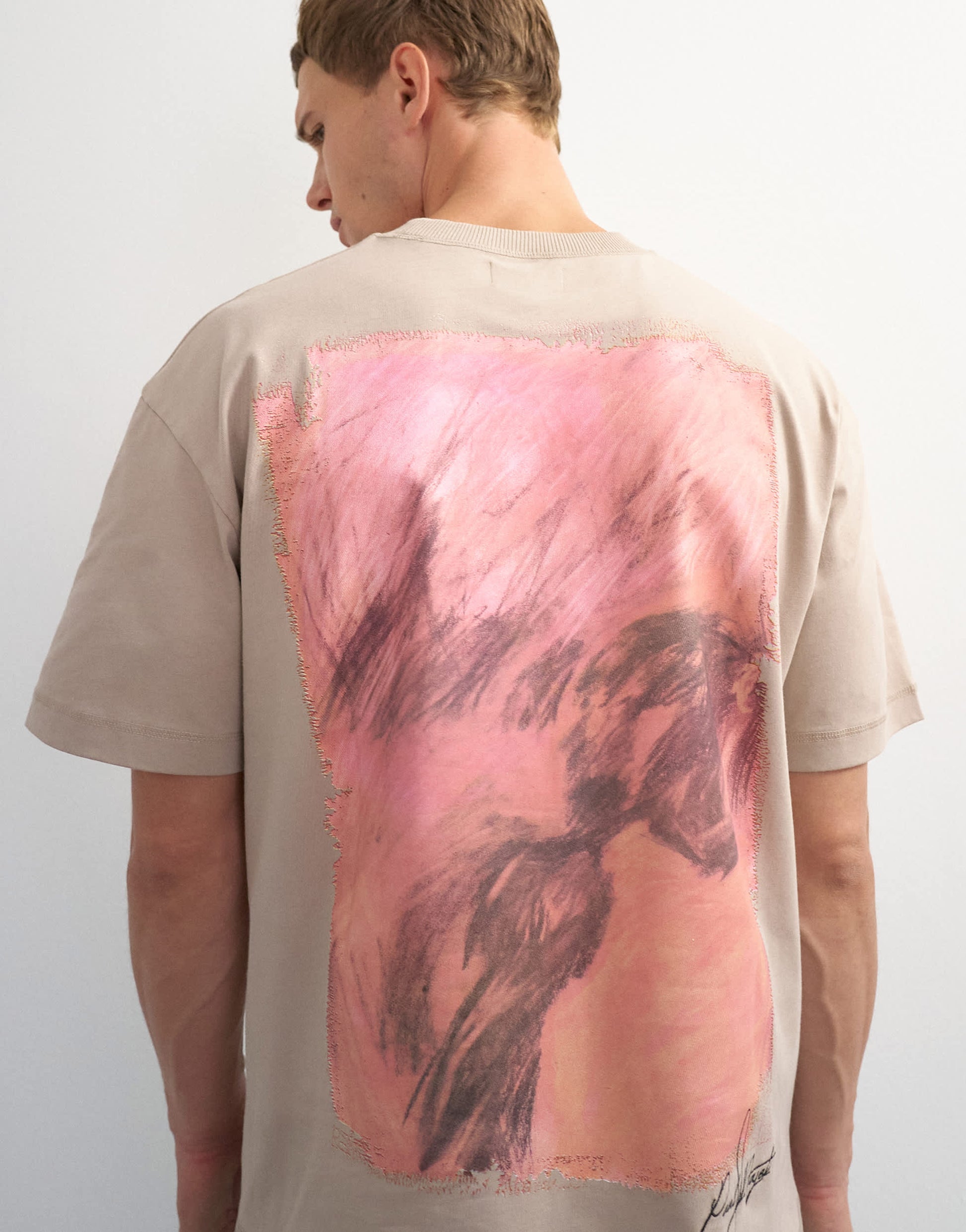 Topman x Paul Majek relaxed fit abstract painting back graphic t-shirt with embroidery in stone