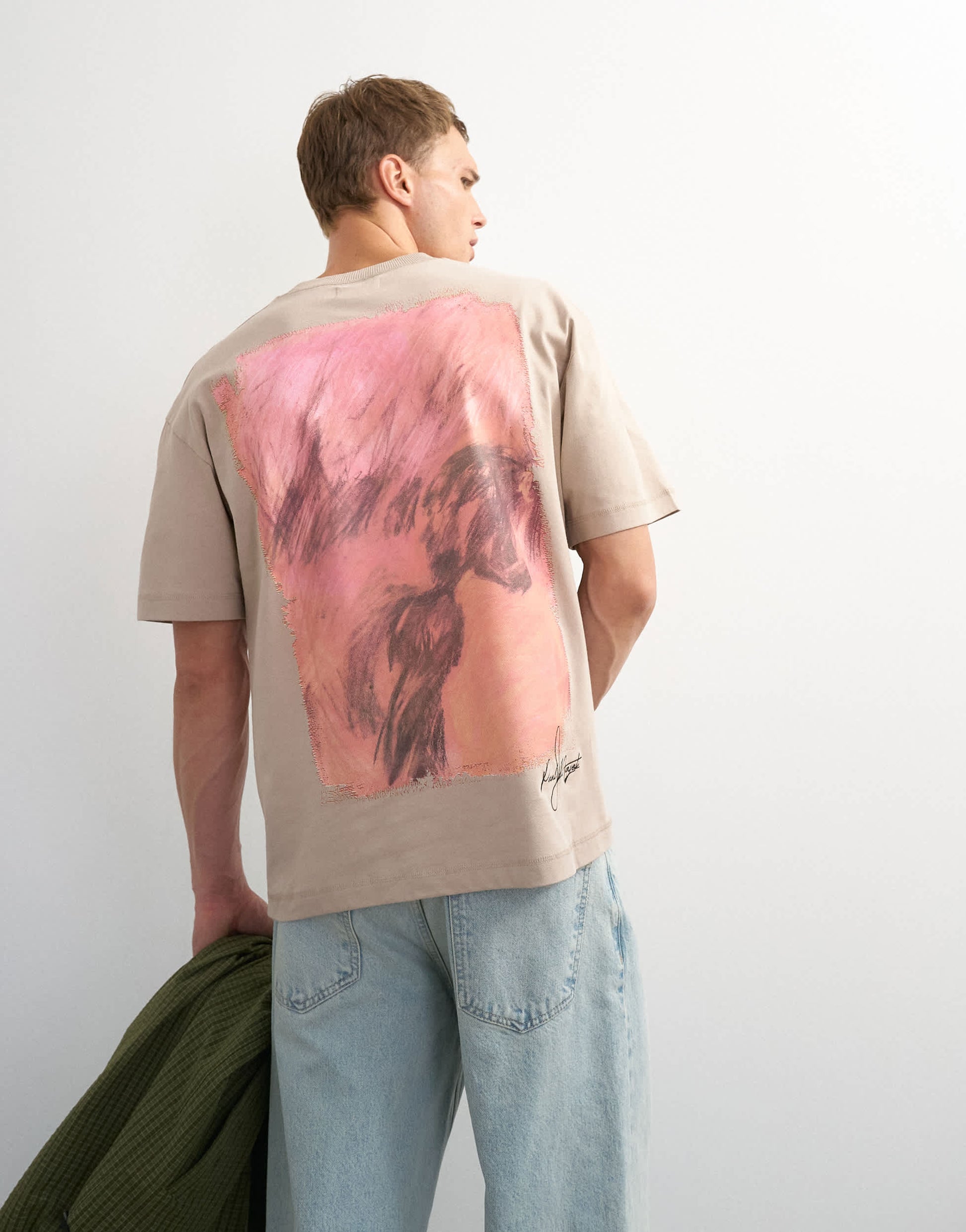 Topman x Paul Majek relaxed fit abstract painting back graphic t-shirt with embroidery in stone