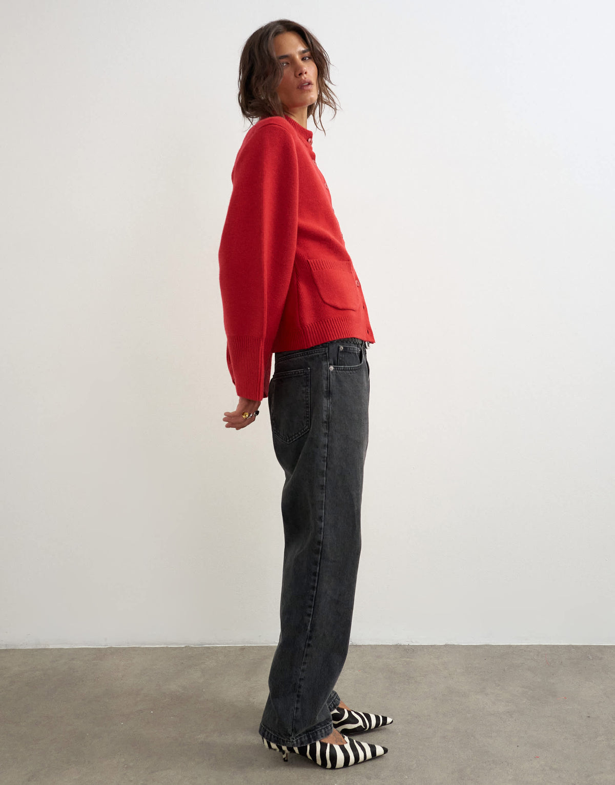 Topshop knitted pocket front cardigan in red