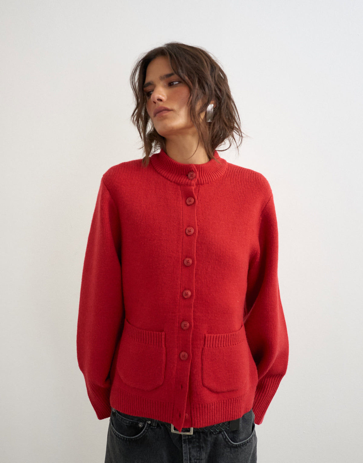Topshop knitted pocket front cardigan in red