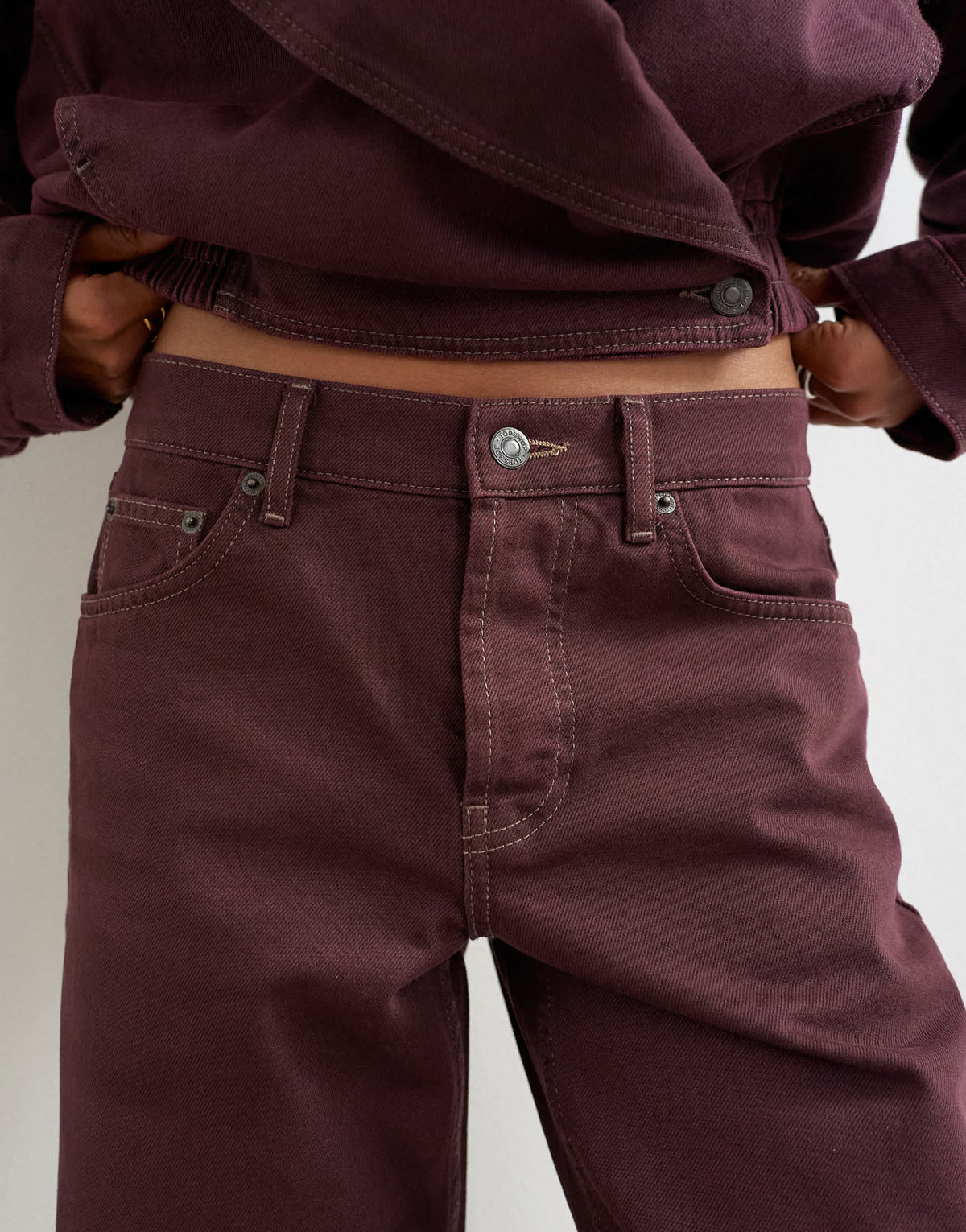 Topshop Ember low rise relaxed straight jean in aubergine