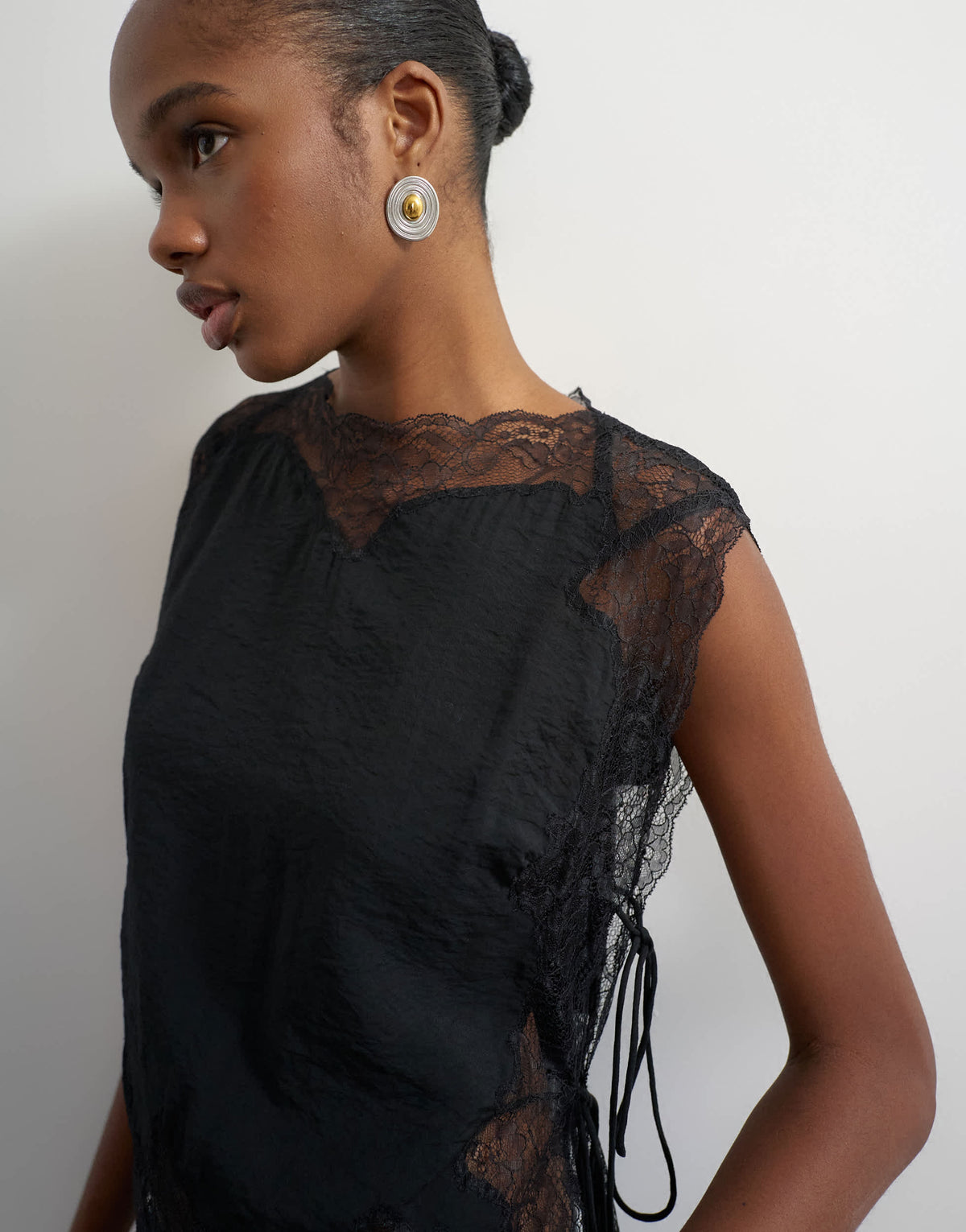 Topshop tie side lace detail top in black
