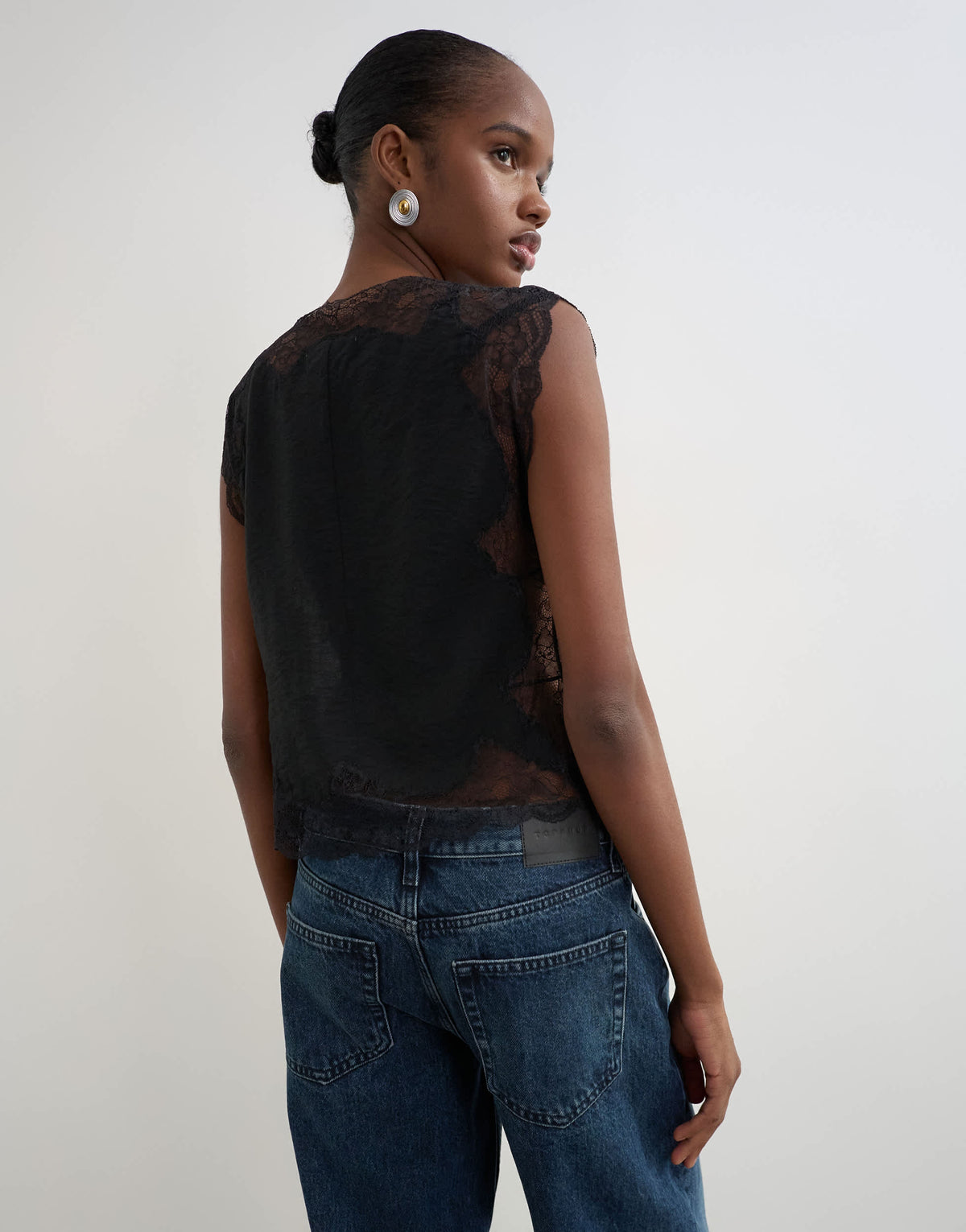Topshop tie side lace detail top in black
