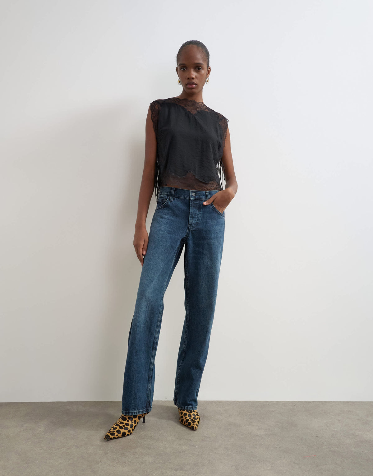 Topshop tie side lace detail top in black