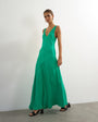 Topshop satin jacquard dropped waist low scoop maxi dress in green