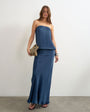 Topshop satin dropped waist blouson bandeau maxi dress in navy
