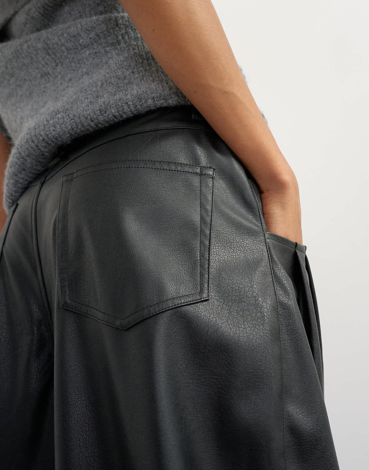 Topshop faux leather yoke detail barrel leg in black