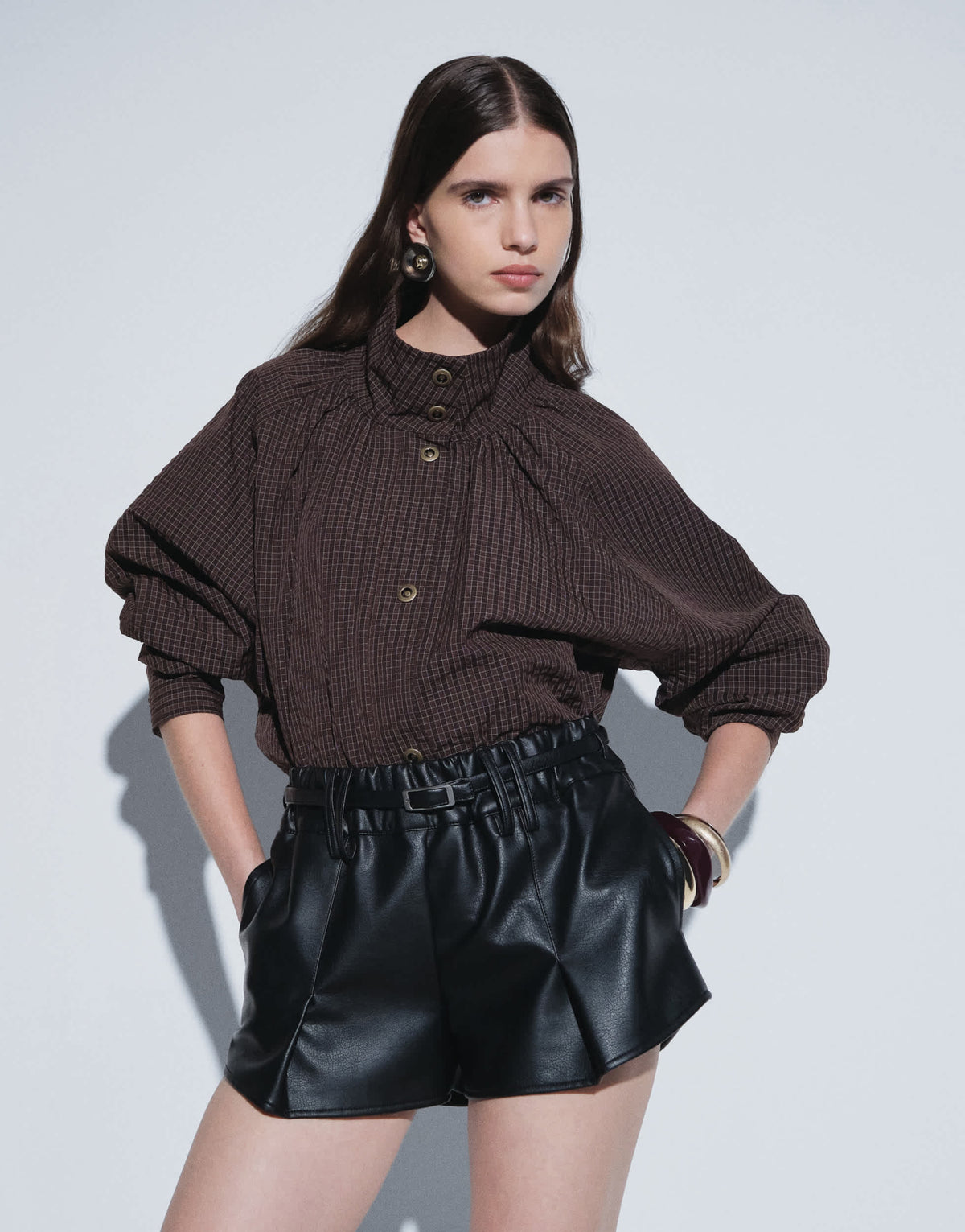 Topshop belted mini faux leather short in black