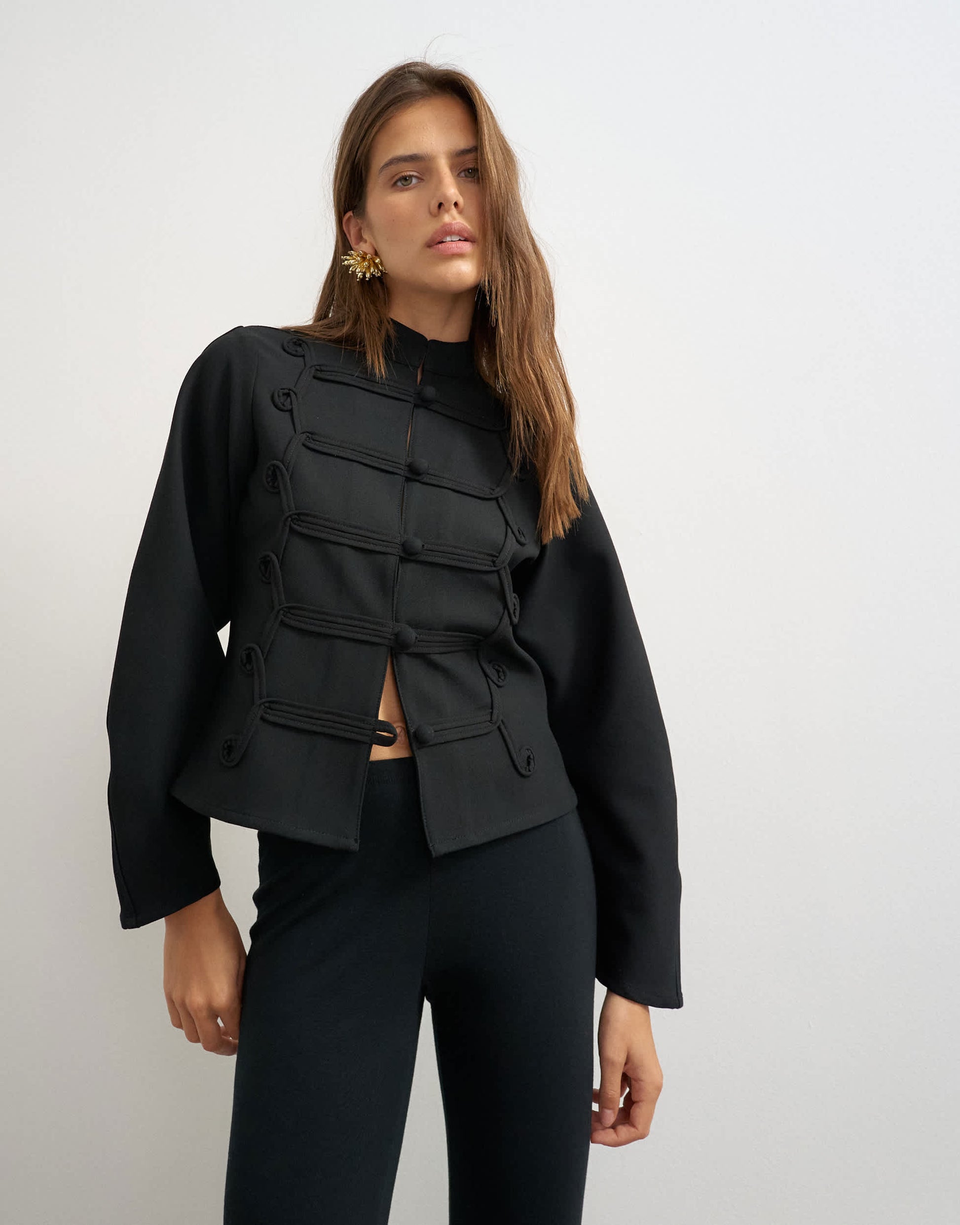 Topshop drummer jacket with detailing in black