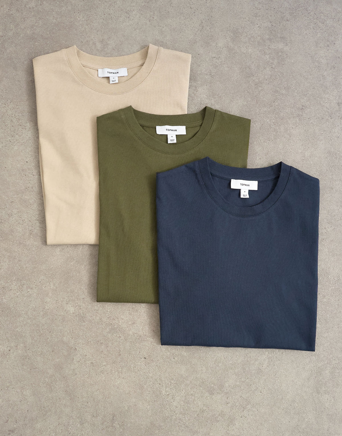 Topman 3 pack classic fit t-shirt in navy, khaki and stone