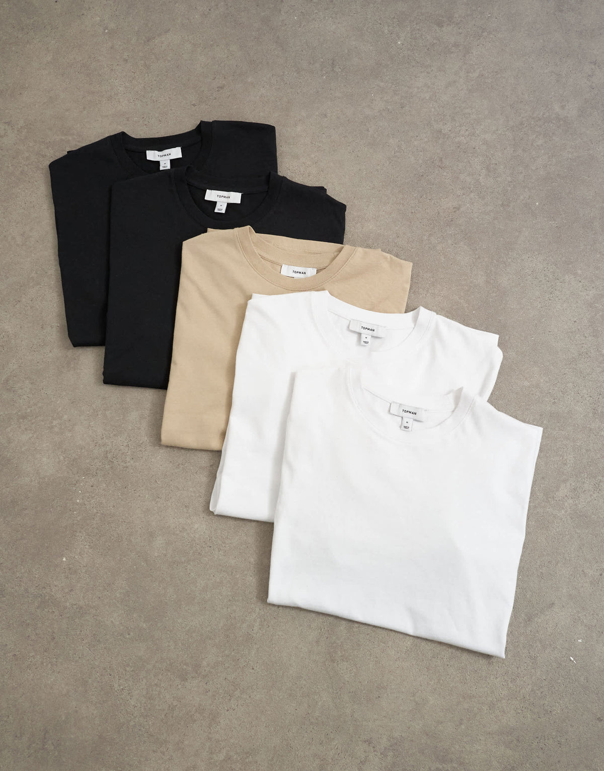Topman 5 pack classic fit t-shirt in white, black and stone