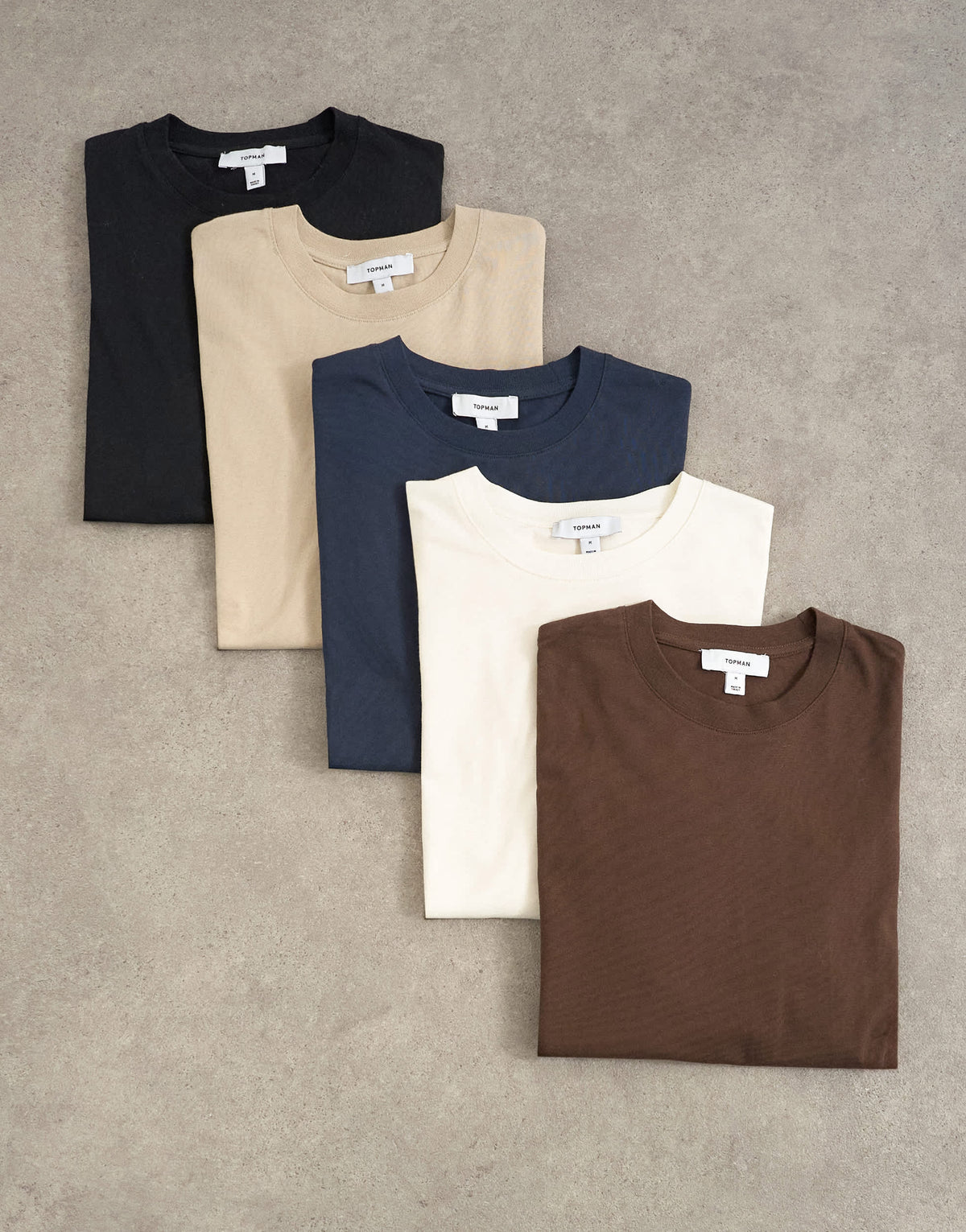 Topman 5 pack classic fit t-shirt in navy, ecru, brown, stone and black