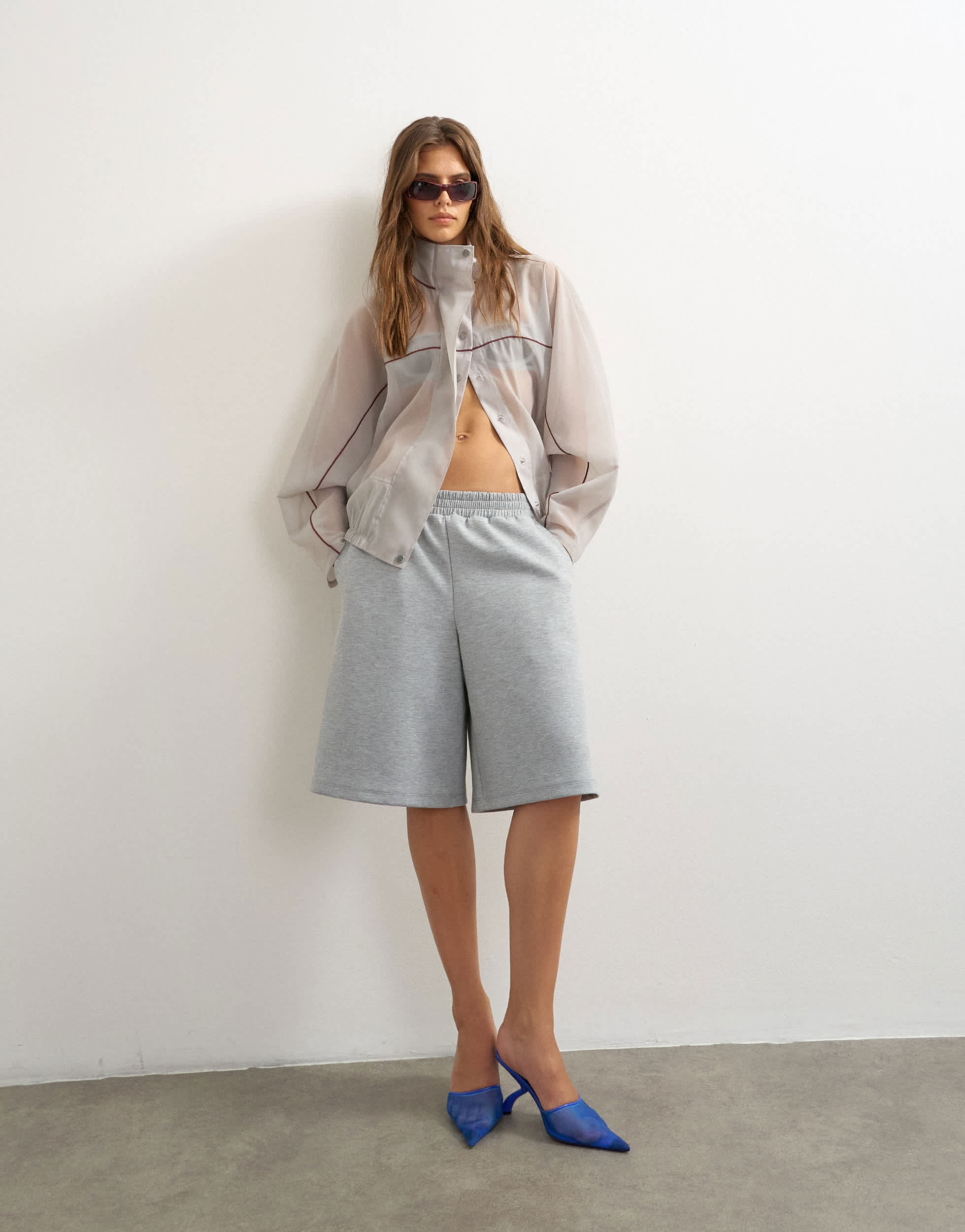 Topshop longline jersey short in grey