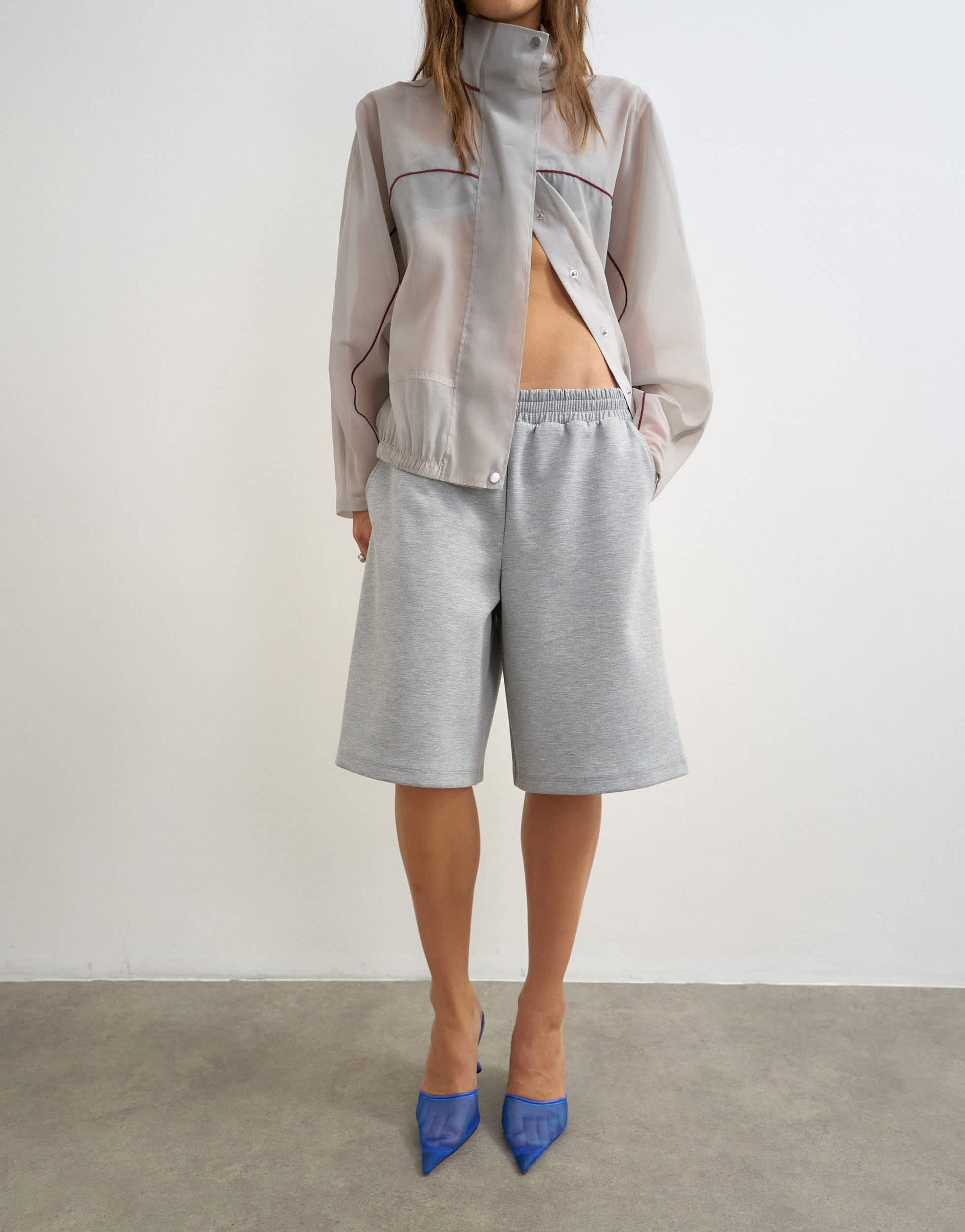 Topshop longline jersey short in grey