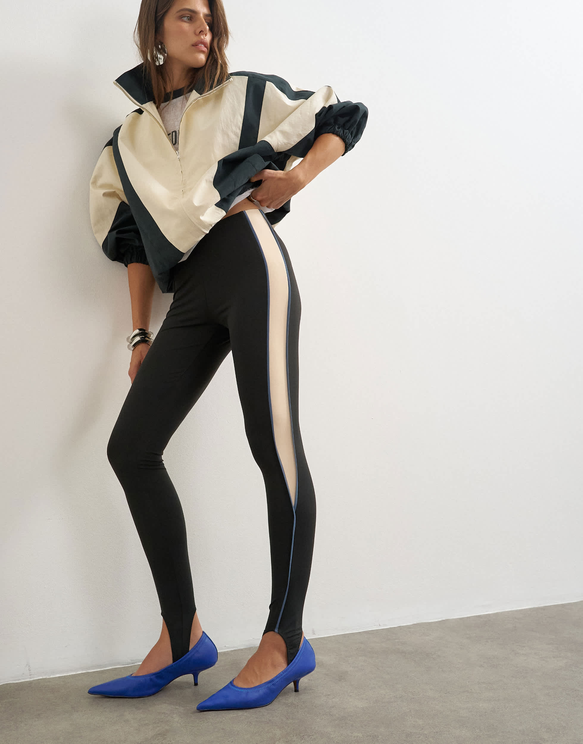 Topshop stirrup piping leggings in black