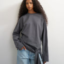 Topshop long sleeve tie waist detail top in charcoal