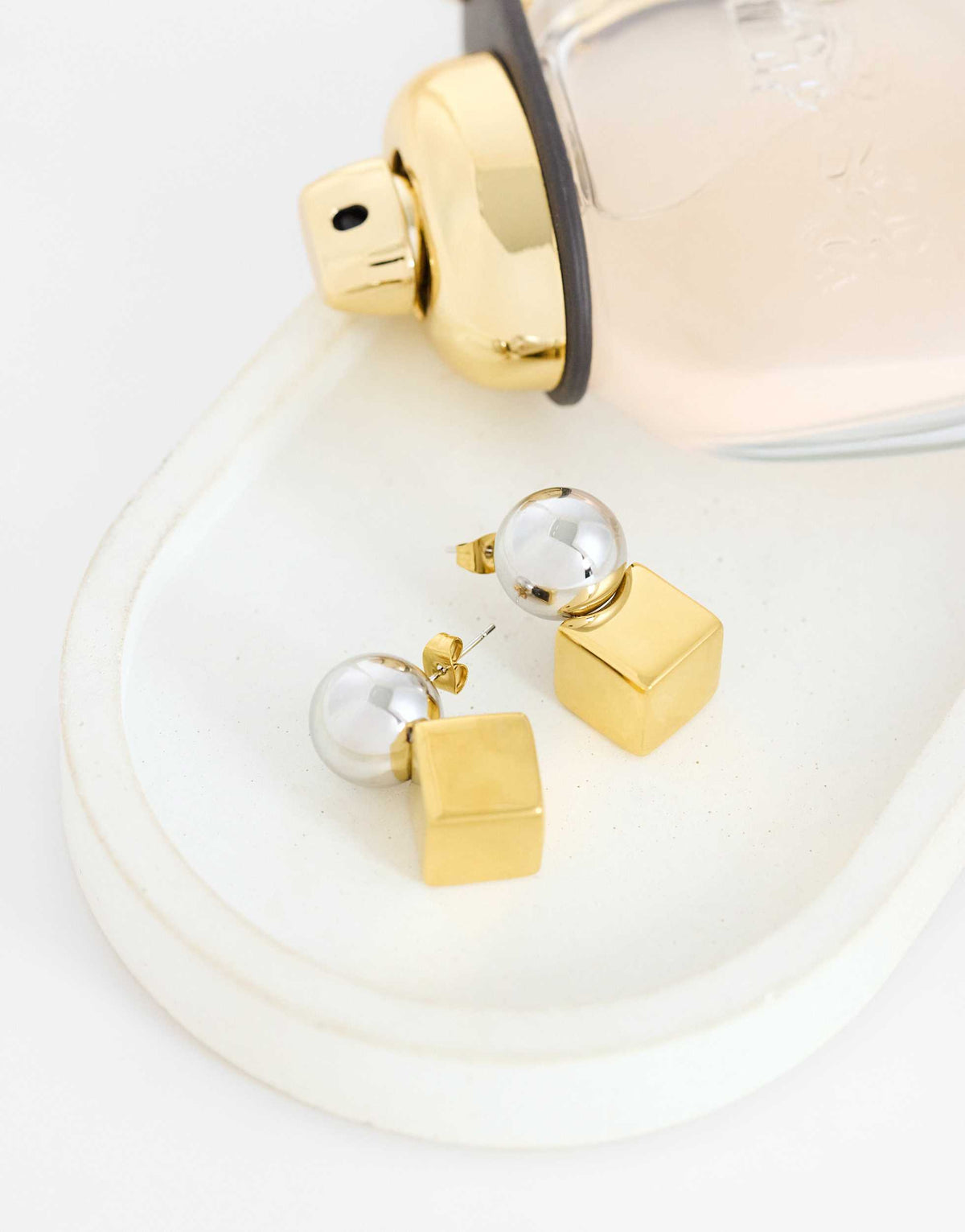 Topshop Freya stainless steel two tone stud earring in silver and gold