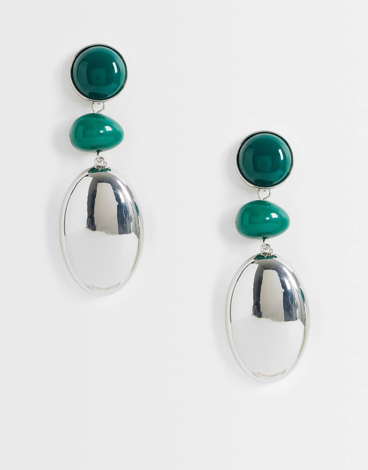 Topshop Fiona triple drop earrings in green and silver