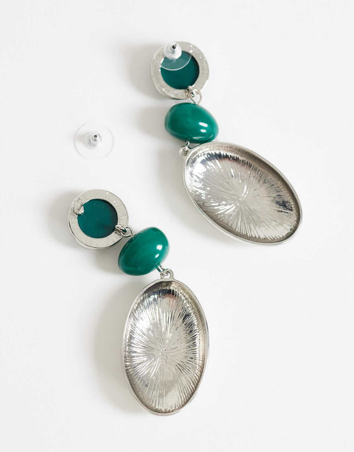 Topshop Fiona triple drop earrings in green and silver