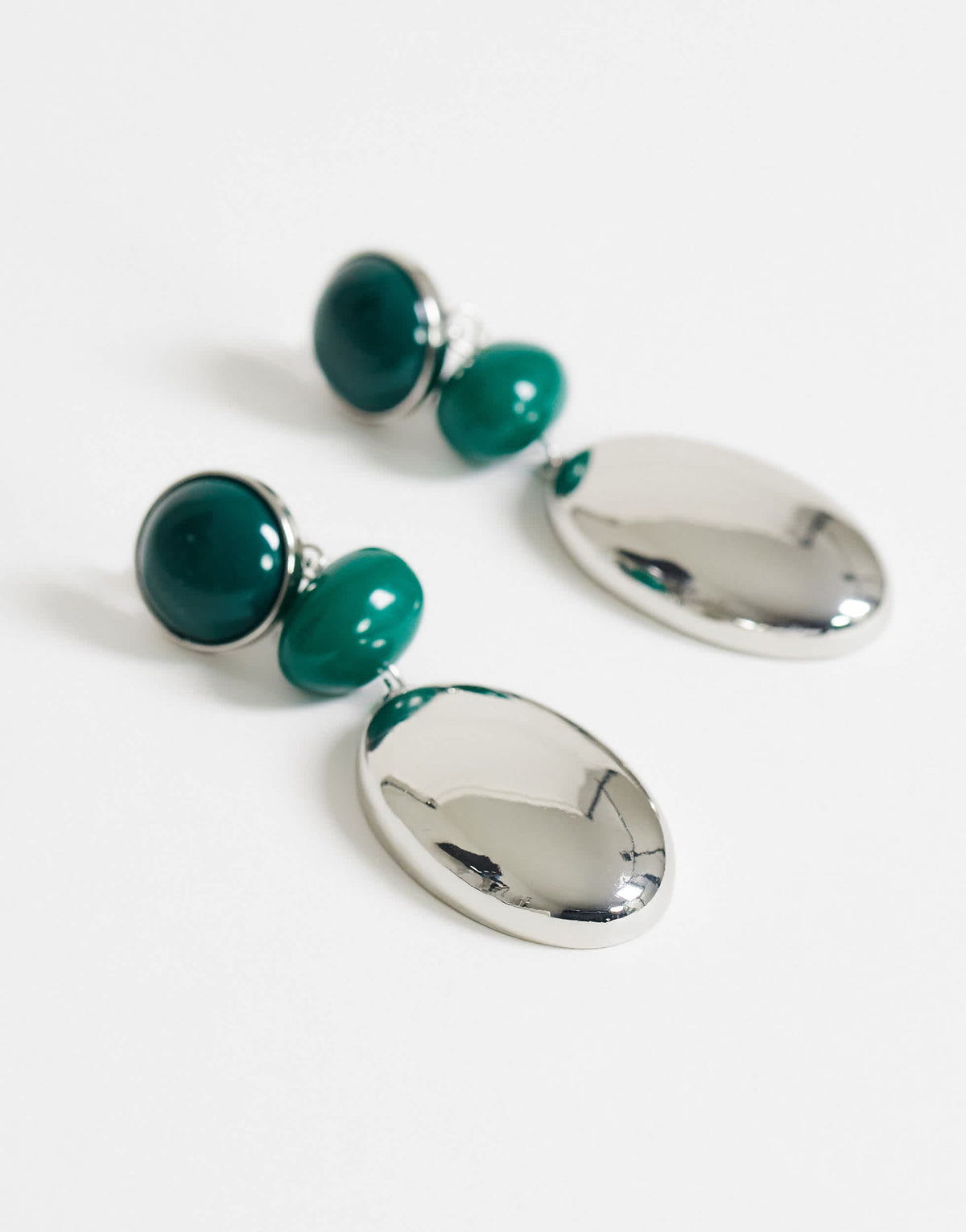 Topshop Fiona triple drop earrings in green and silver