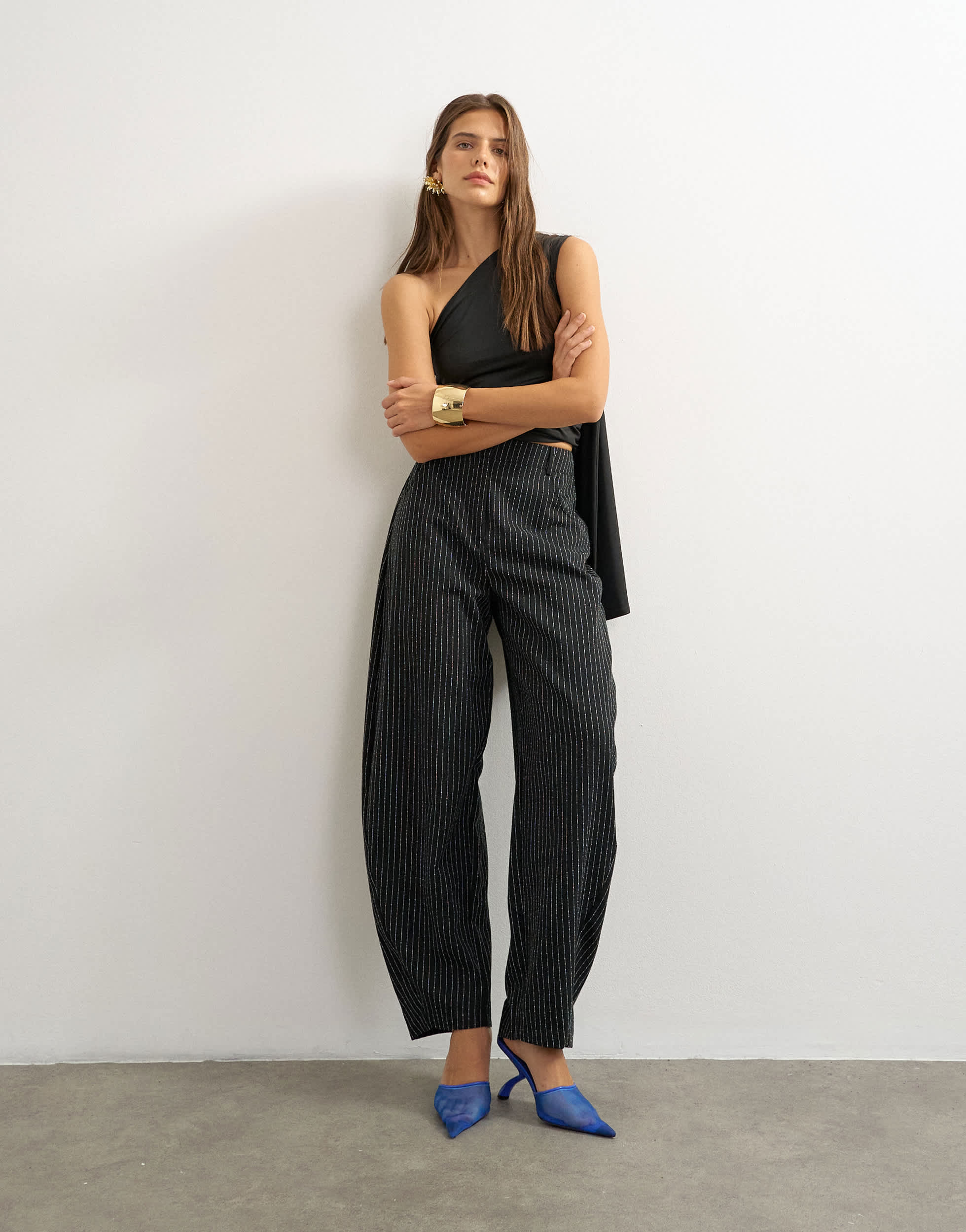 Topshop co ord stripe tailored pleat detail low rise trouser in black