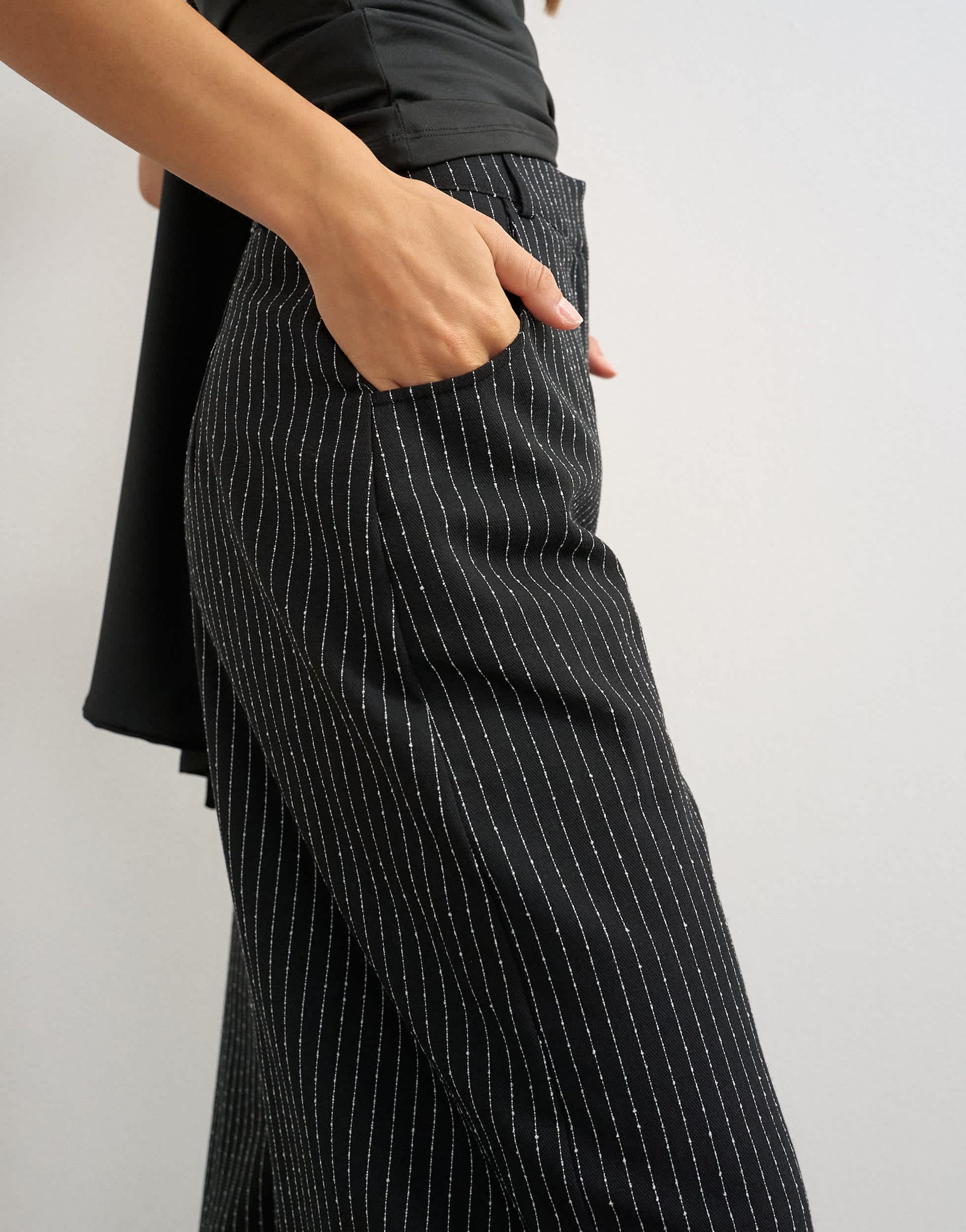 Topshop co ord stripe tailored pleat detail low rise trouser in black