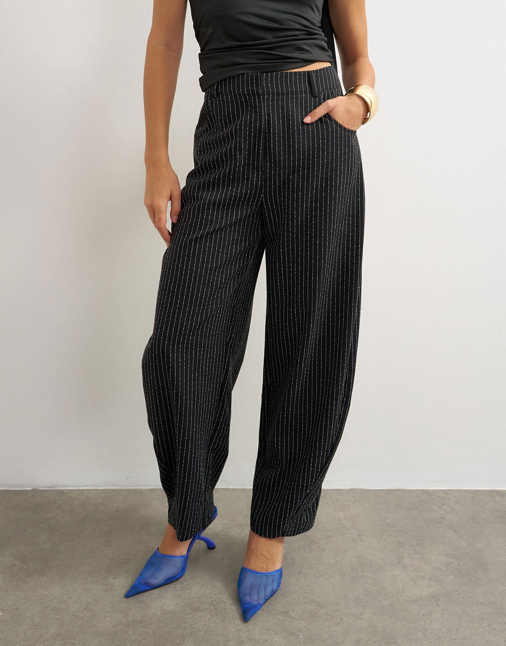 Topshop co ord stripe tailored pleat detail low rise trouser in black