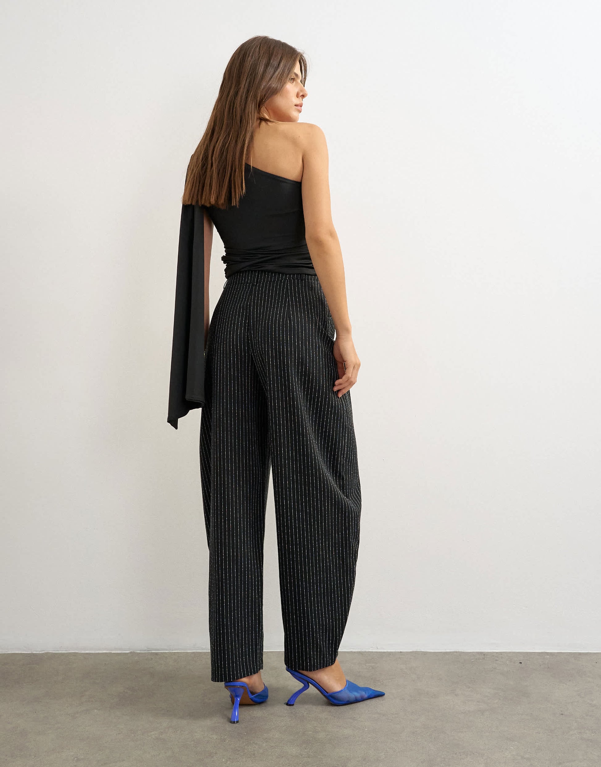 Topshop co ord stripe tailored pleat detail low rise trouser in black