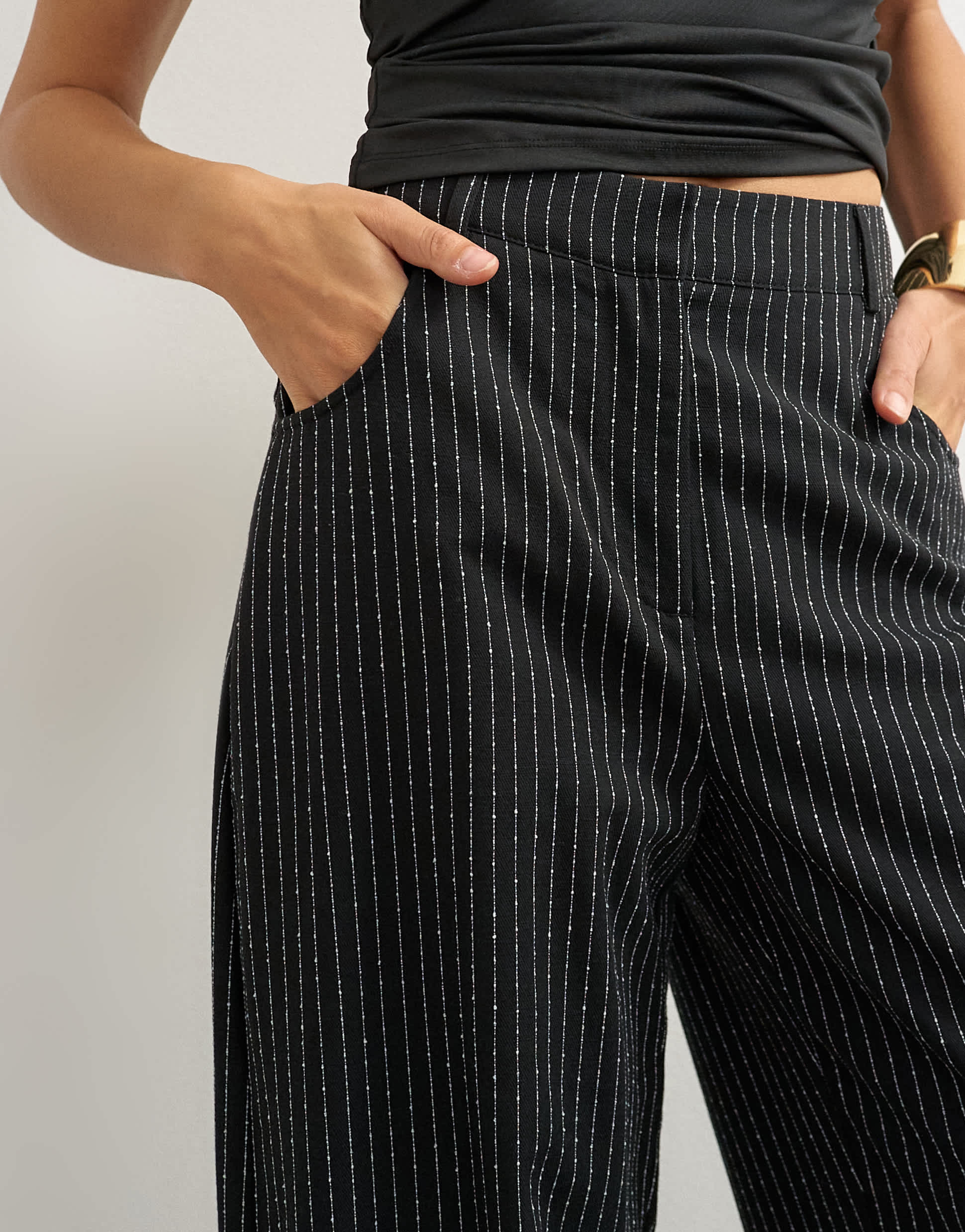 Topshop co ord stripe tailored pleat detail low rise trouser in black