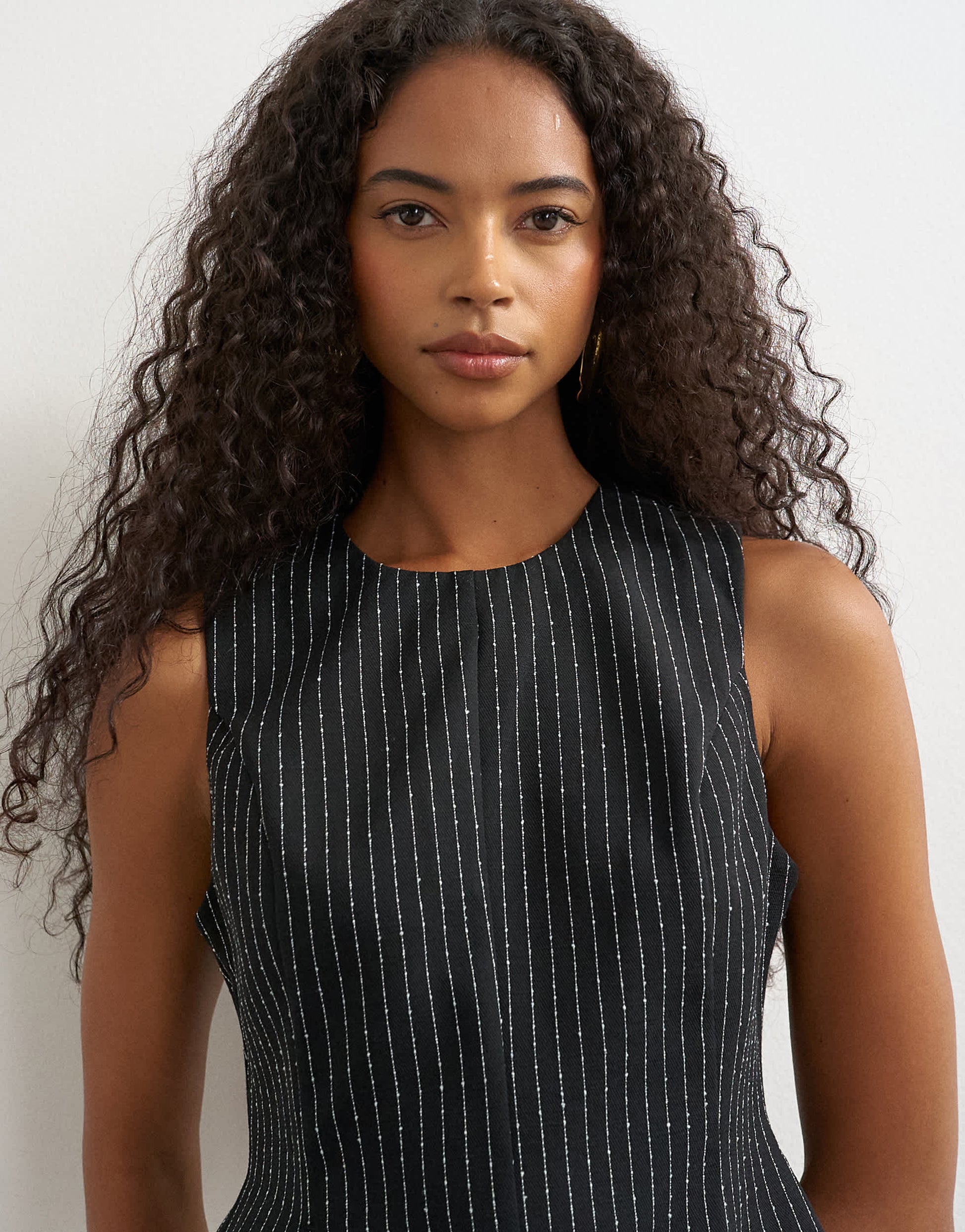 Topshop co ord striped assymetric hem top in black