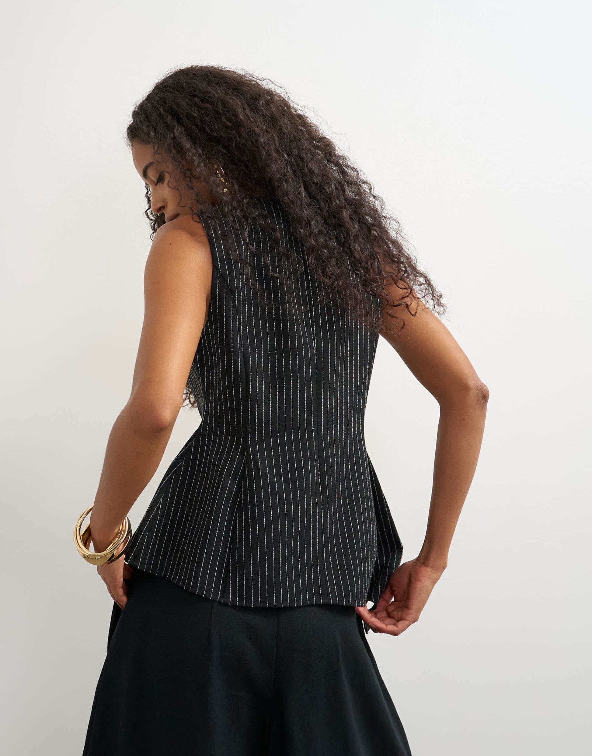 Topshop co ord striped assymetric hem top in black