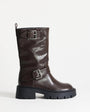 Topshop Lincon chunky mid calf boot with buckles in choc
