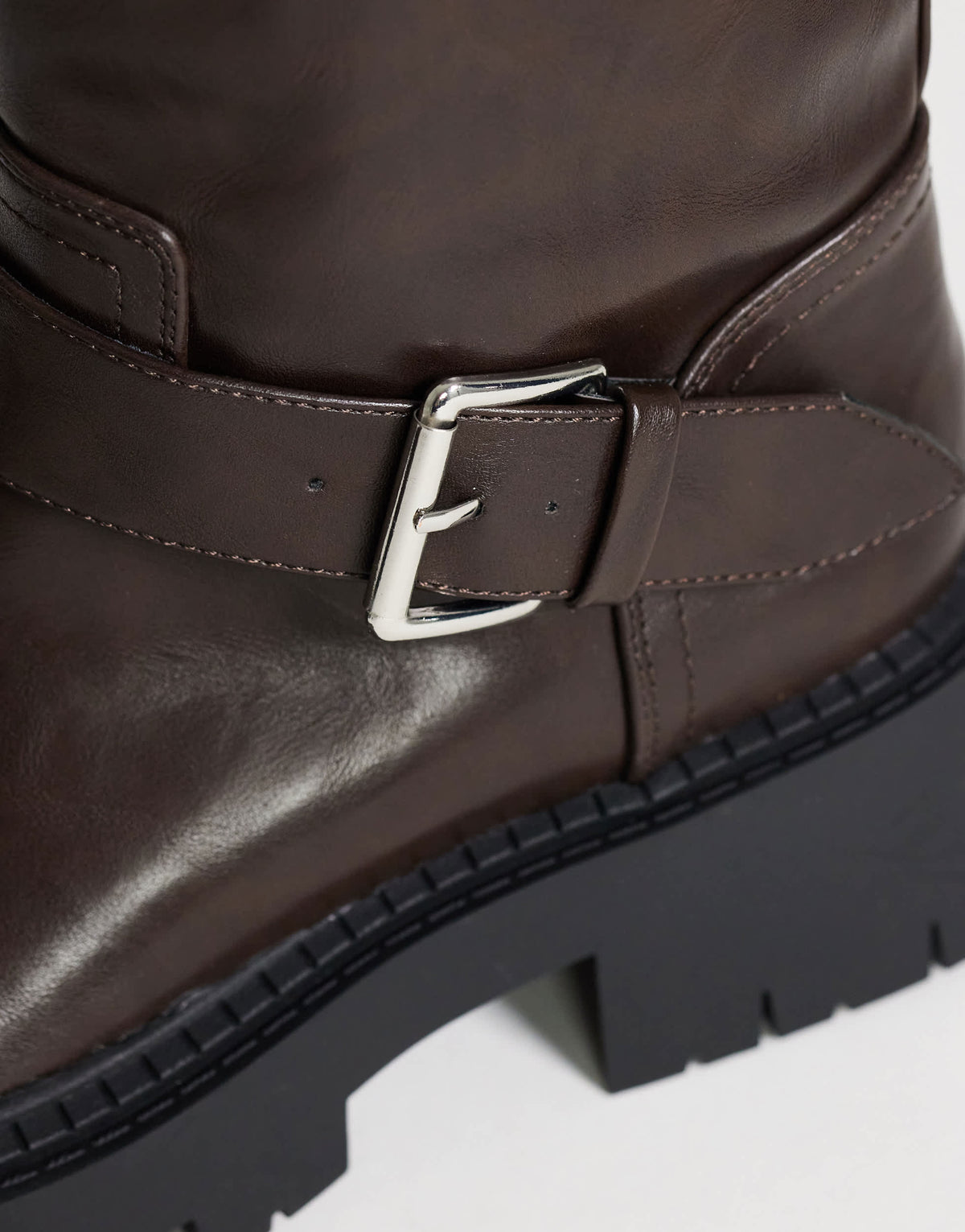 Topshop Lincon chunky mid calf boot with buckles in choc