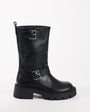 Topshop Lincon chunky mid calf boot with buckles in black