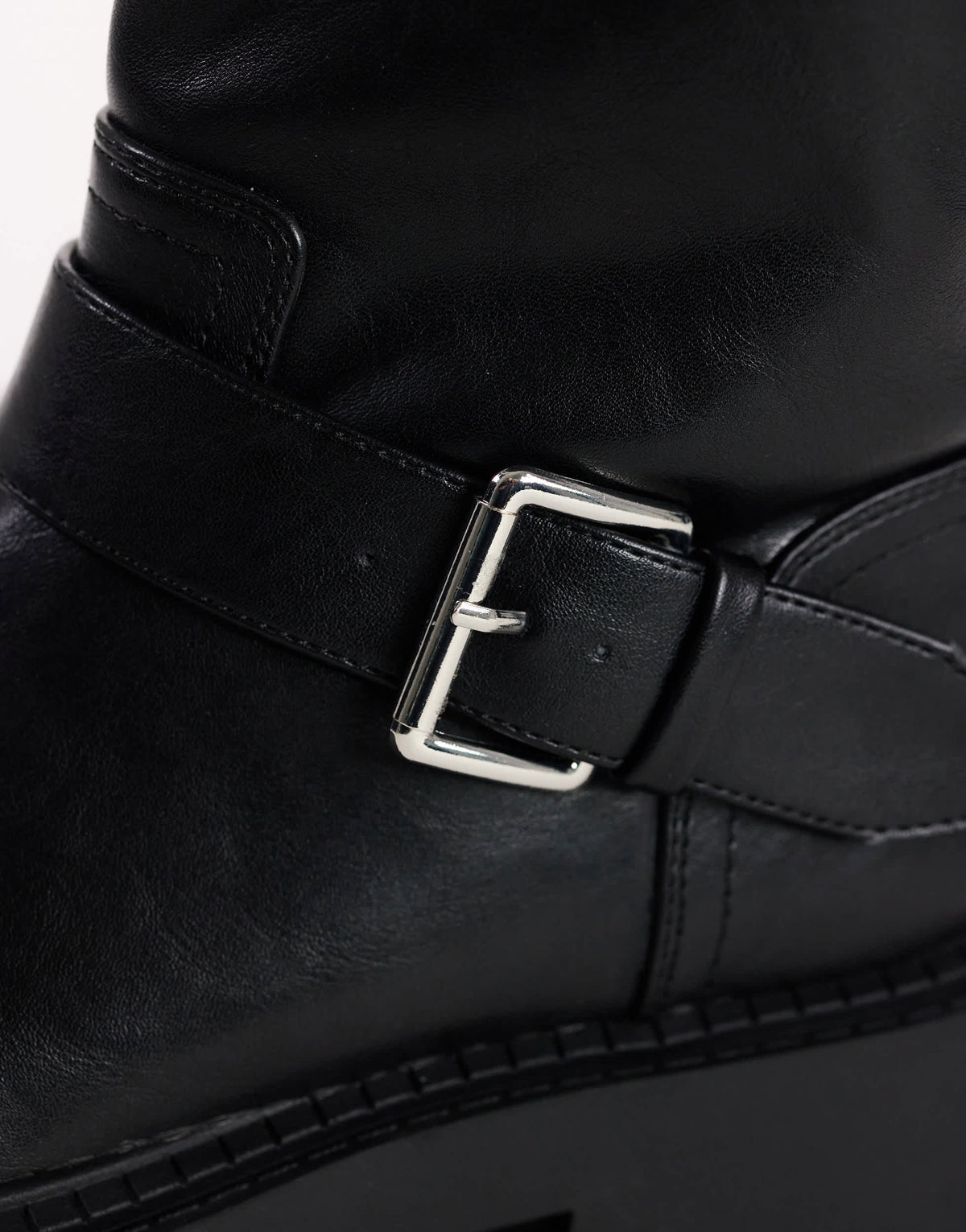Topshop Lincon chunky mid calf boot with buckles in black
