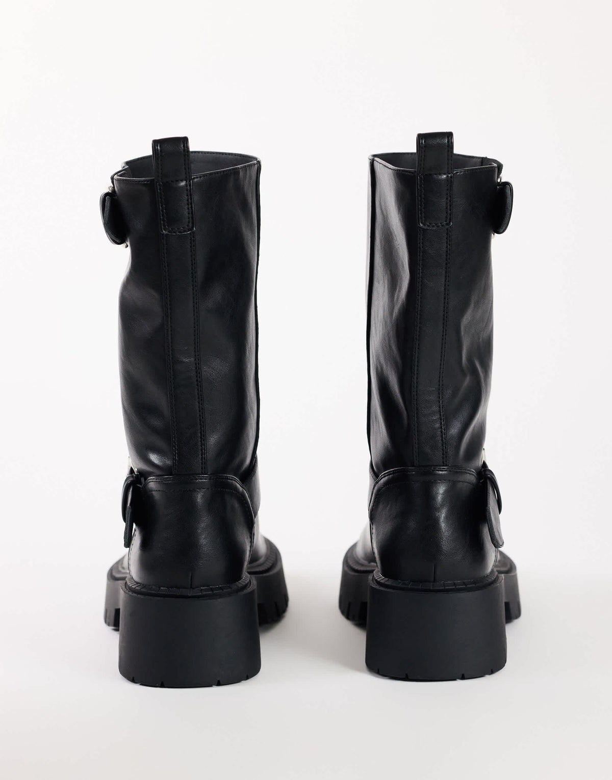 Topshop Lincon chunky mid calf boot with buckles in black
