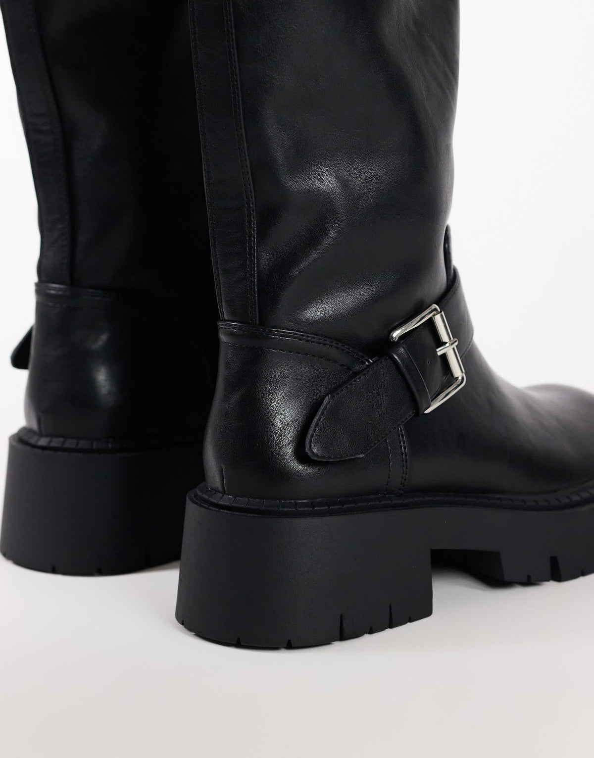 Topshop Lincon chunky mid calf boot with buckles in black