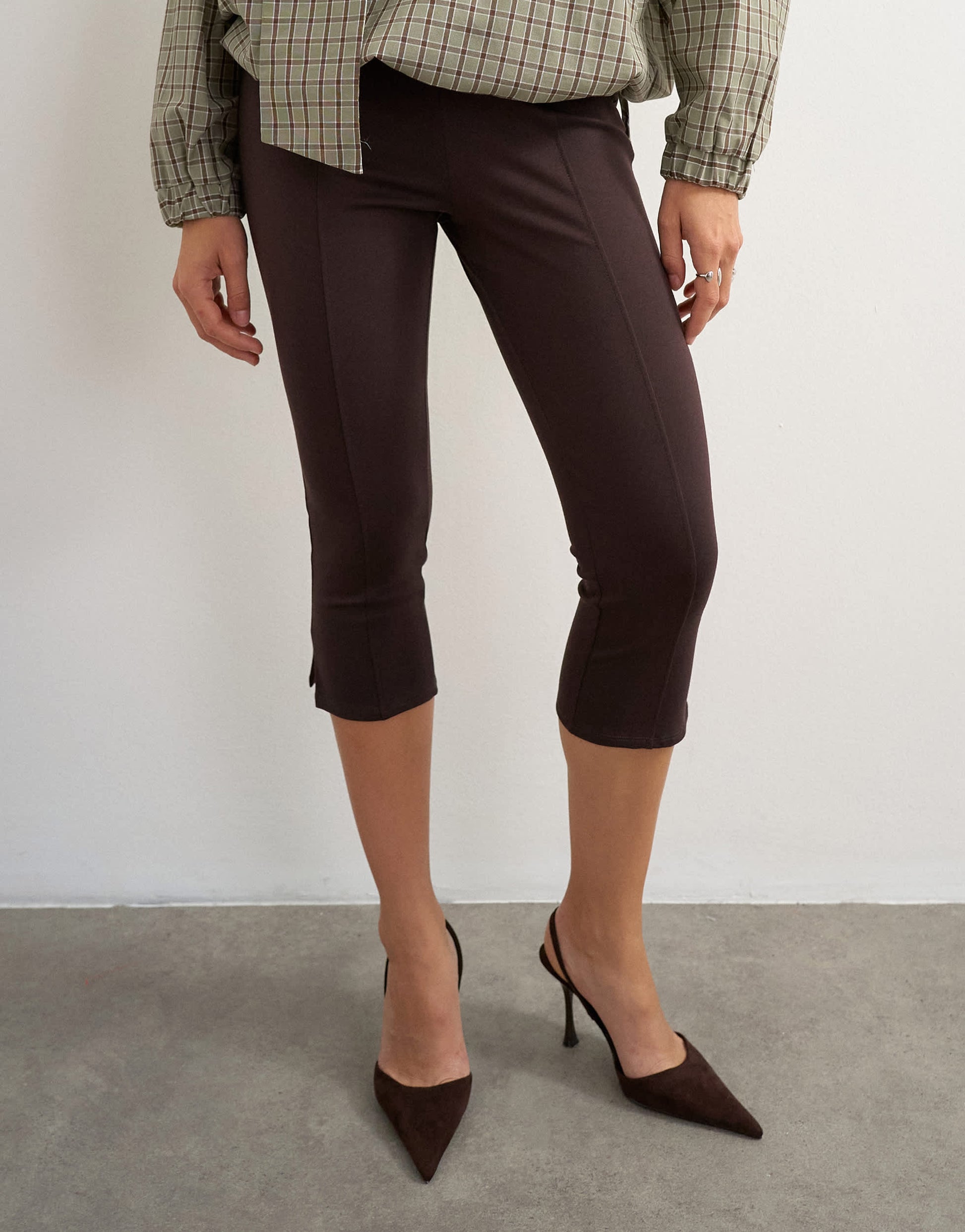 Topshop ponte capri leggings in chocolate