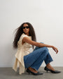 Topshop poplin slash neck twist side top in buttermilk