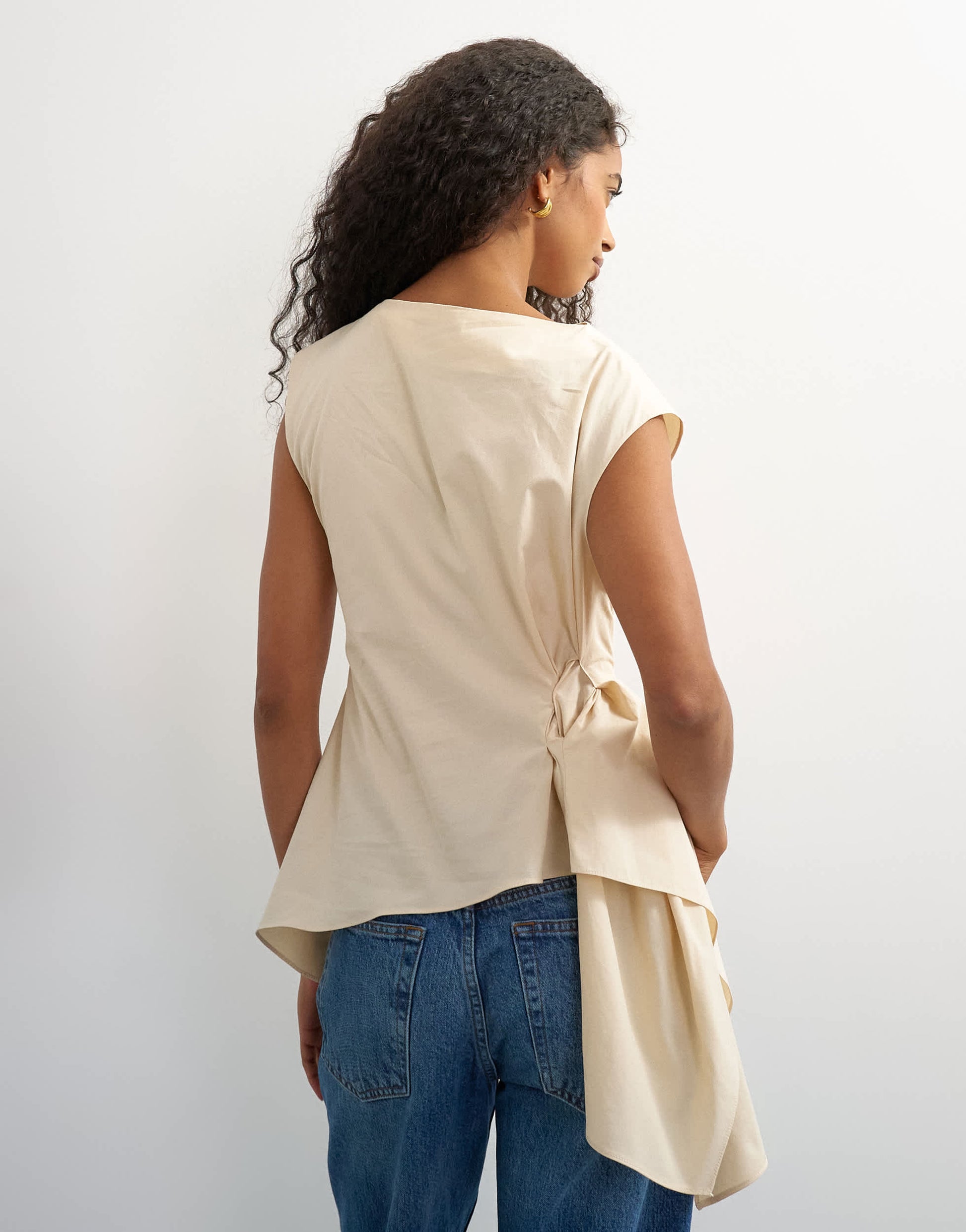 Topshop poplin slash neck twist side top in buttermilk