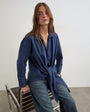 Topshop tie detail shirt in navy