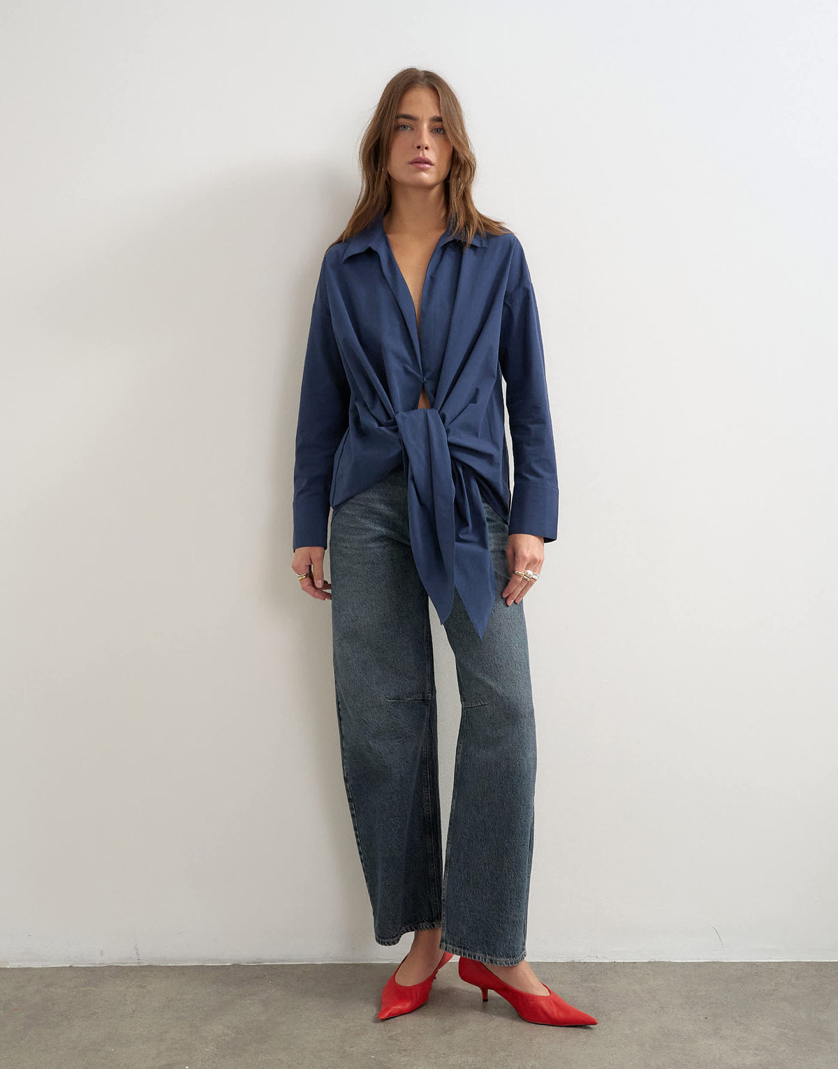Topshop tie detail shirt in navy