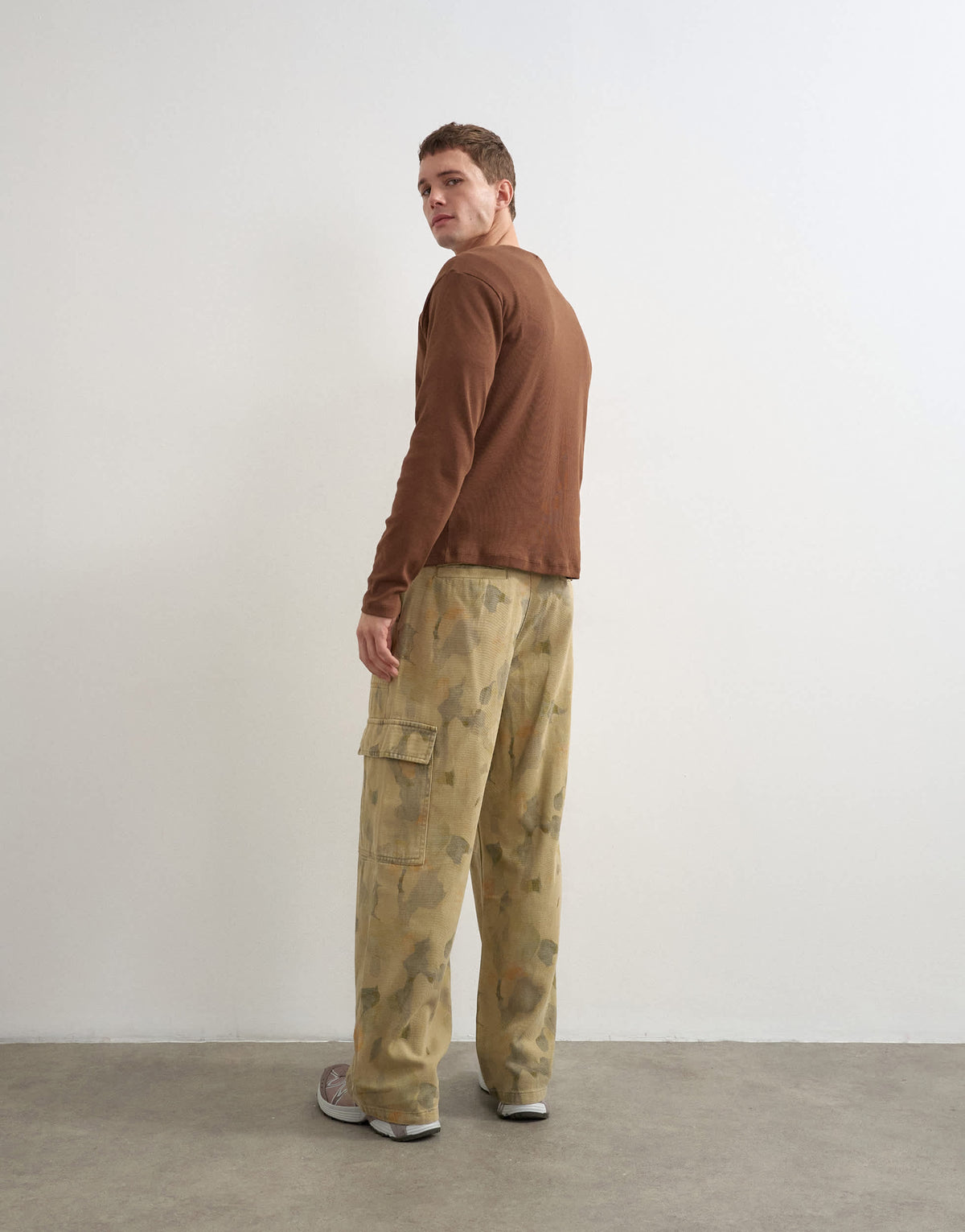 Topman baggy fit twill camo print trousers in khaki