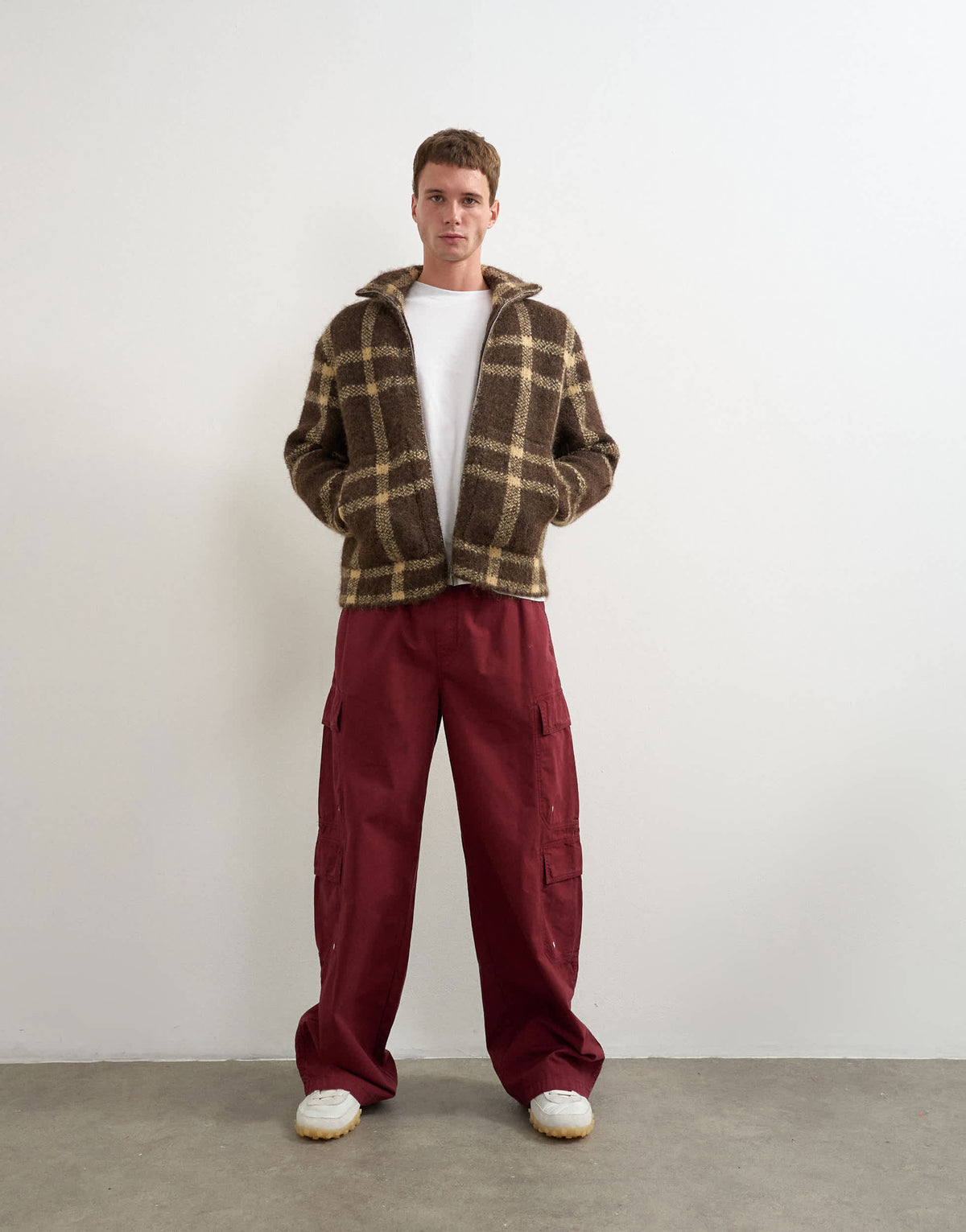 Topman baggy fit nylon ripstop cargos in burnt red