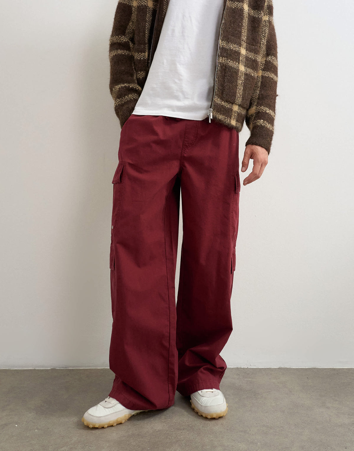 Topman baggy fit nylon ripstop cargos in burnt red