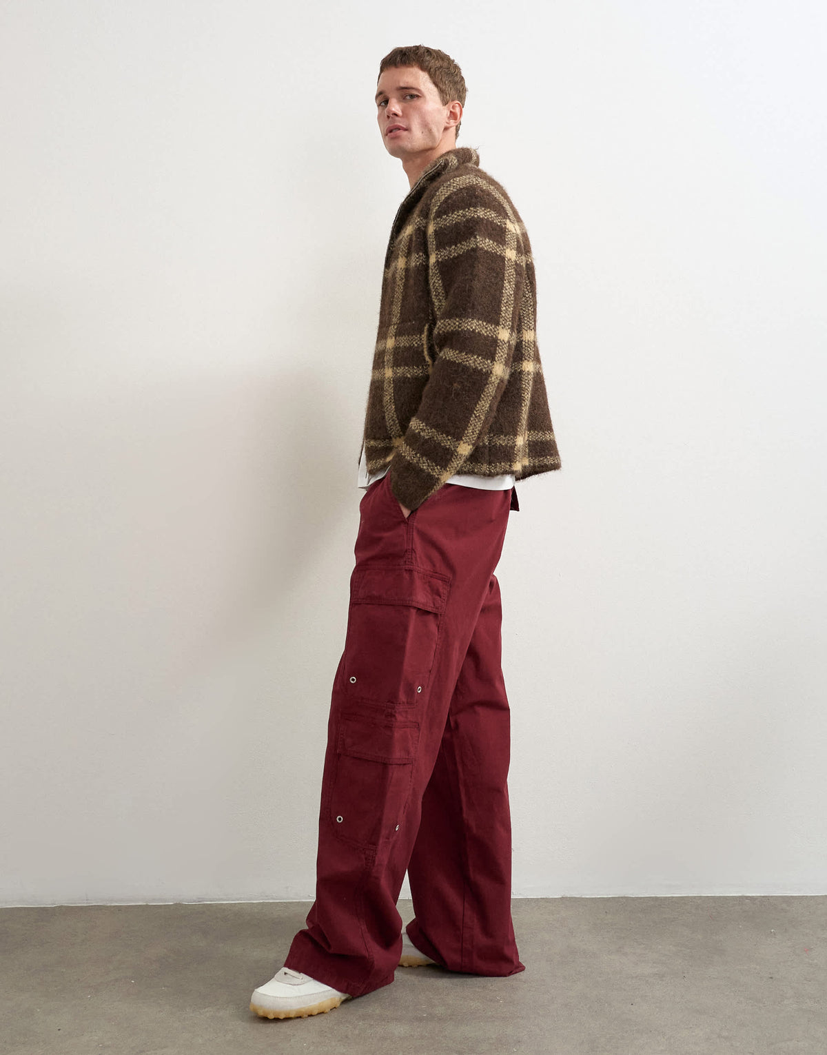 Topman baggy fit nylon ripstop cargos in burnt red