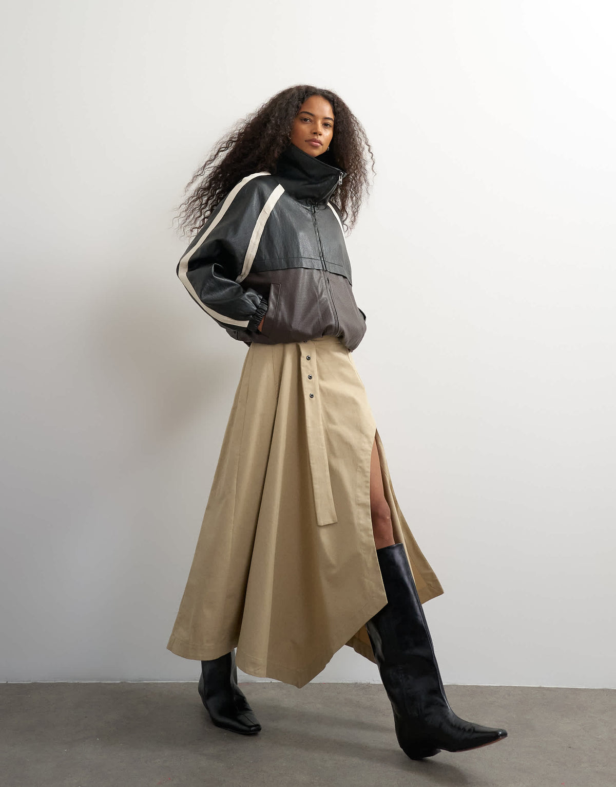 Topshop waist detail asymmetric hem trench skirt in stone
