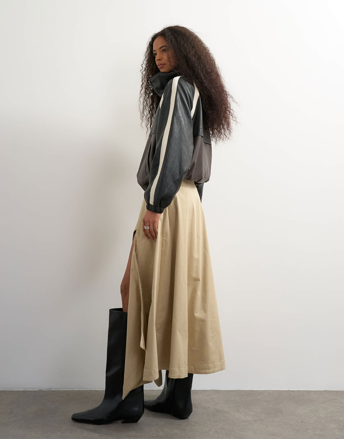 Topshop waist detail asymmetric hem trench skirt in stone
